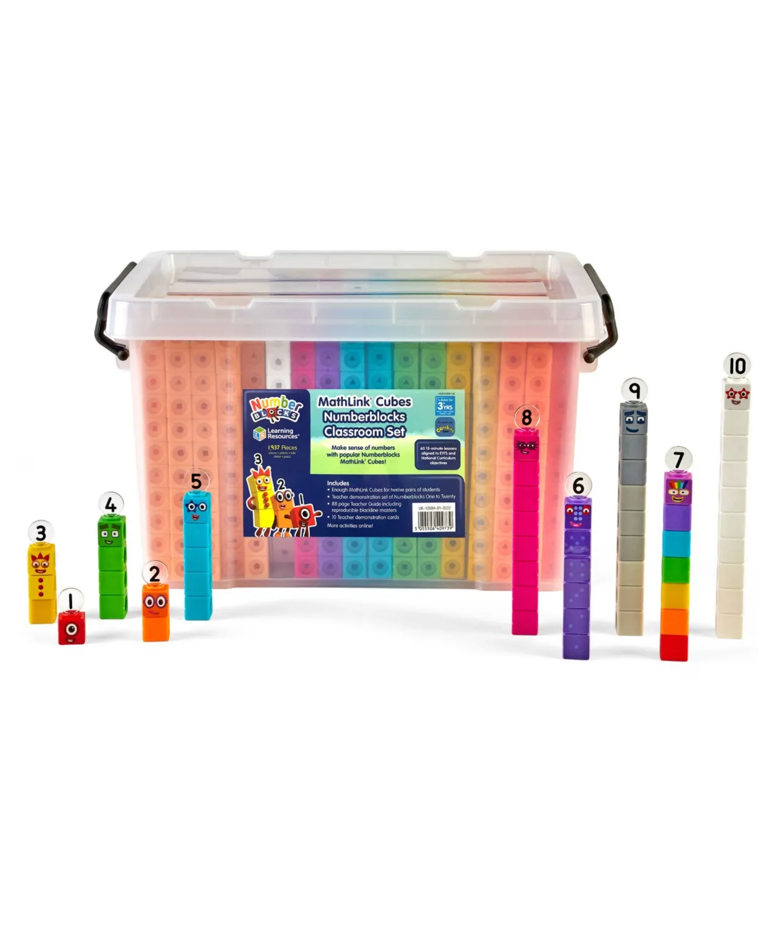 Learning Resources MathLink Cubes Numberblocks Classroom Set, Comprehensive Math Mastery Kit for Teachers, Aligned to EYFS & National Curriculum, 60 Lessons, 1905 Cubes, & Numberlings