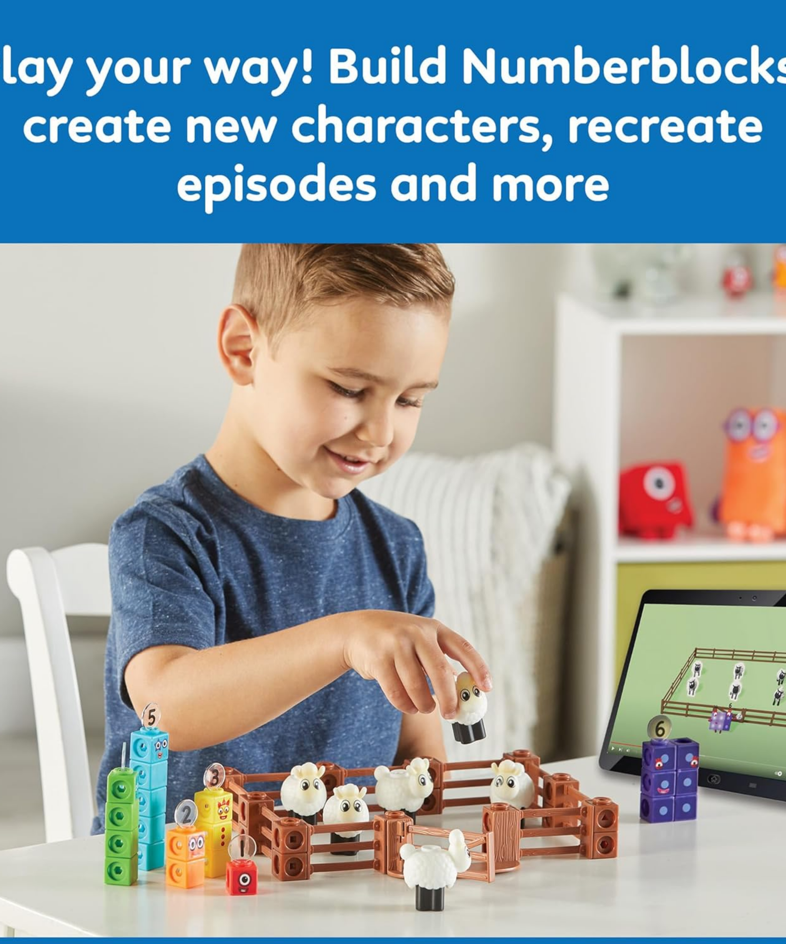 Learning Resources MathLink Cubes Numberblocks Counting Sheep Farm Activity Set, Buildable Characters, Early Math Learning Toys, and Farmyard Play, 89 Piece Set for Ages 3 and Up