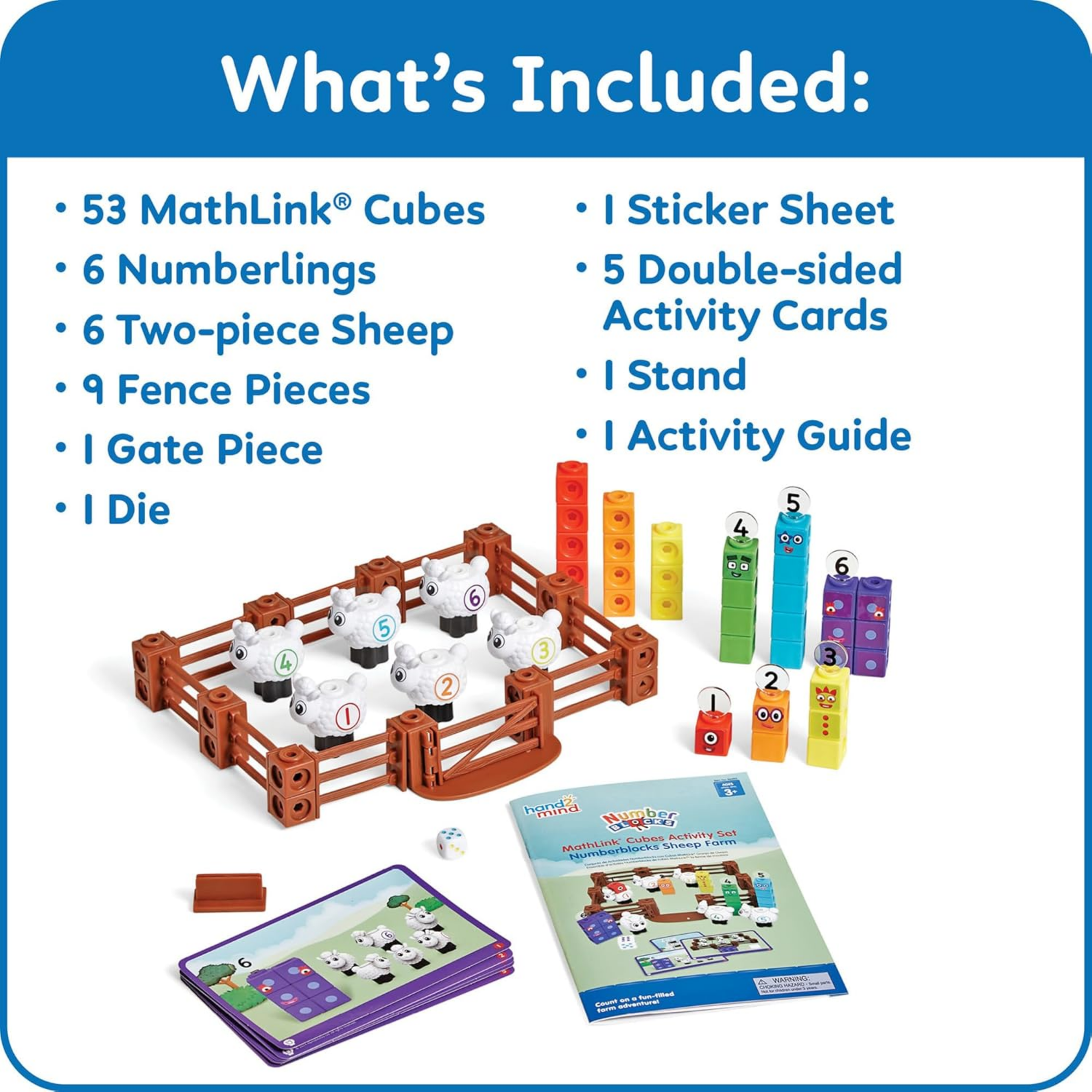 Learning Resources MathLink Cubes Numberblocks Counting Sheep Farm Activity Set, Buildable Characters, Early Math Learning Toys, and Farmyard Play, 89 Piece Set for Ages 3 and Up