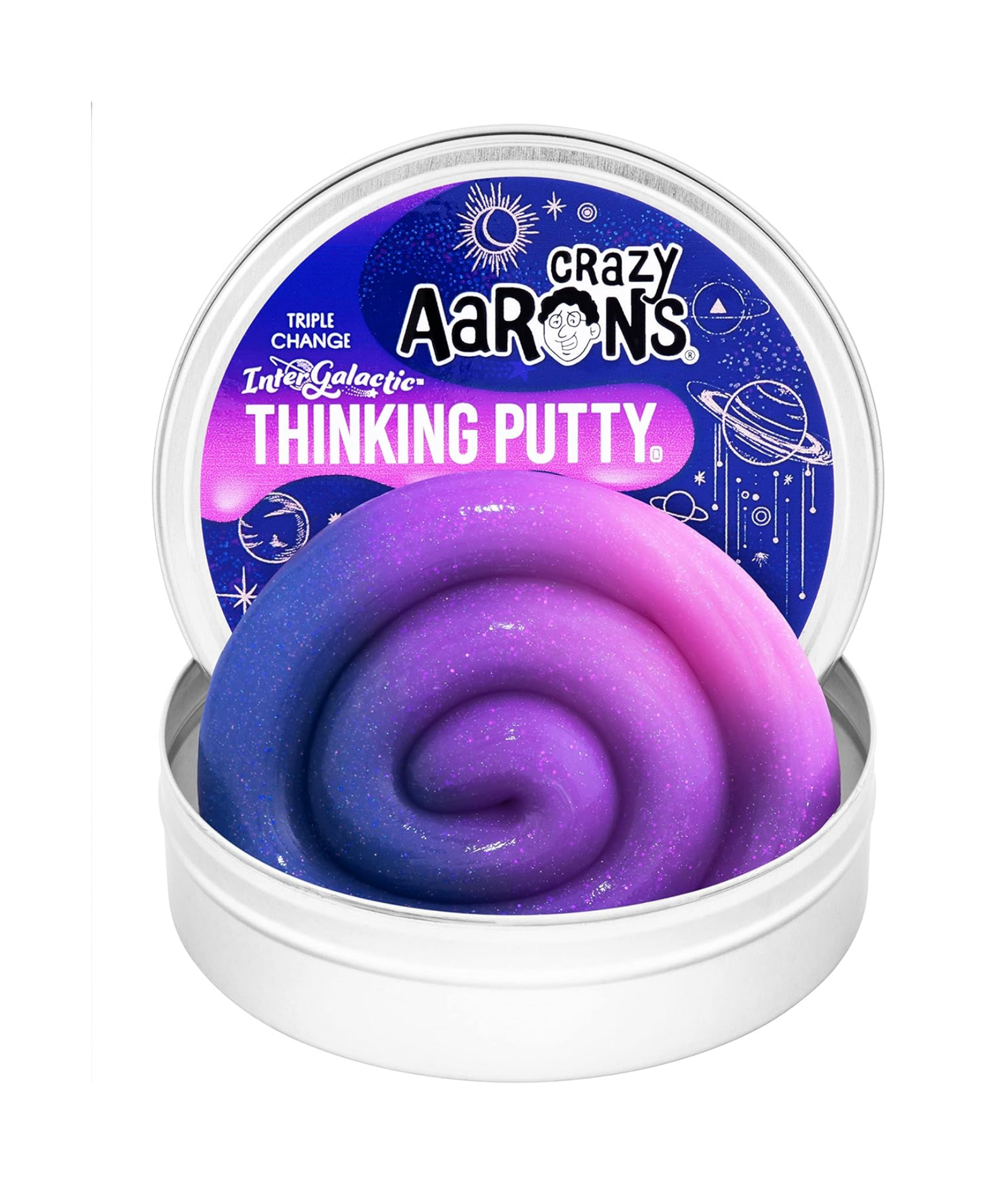 Crazy Aaron's Triple Change Intergalactic Thinking Putty, 4" Tin with 90g of Non-Toxic Sensory Play Putty which Never Dries Out, Soft Textured Creative Fidget Toy for Boys and Girls Ages 3Y+