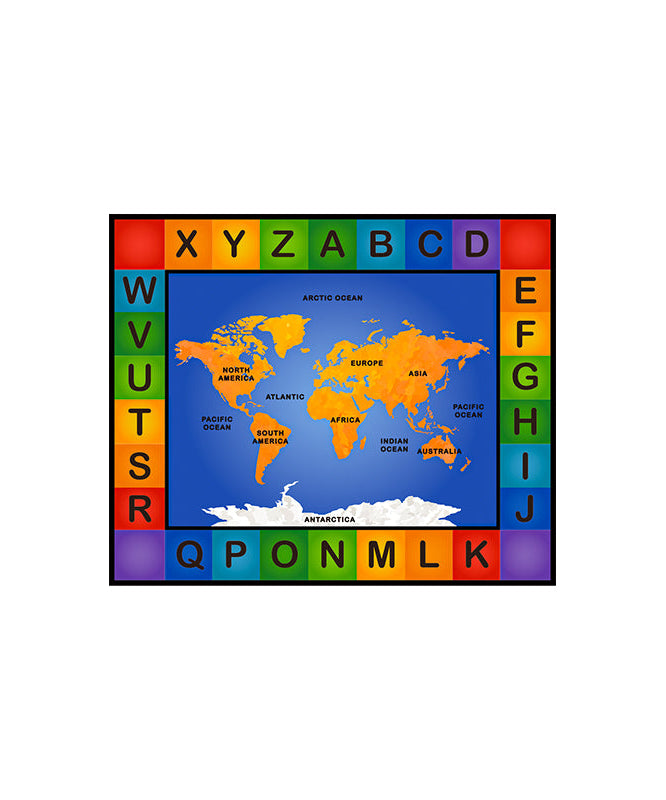 JOOYES World Map Carpet JY-560, Educational Nylon Floor Mat with Alphabet Border, Kids Learning Rug for Classroom, Playroom or Home, Soft, Durable and Non-Slip, 240 x 200 cm – Early Development & Activity Toys
