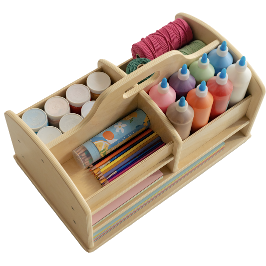 Joyees Birch Wood Toddler Arts & Crafts Organizer - Portable Desktop Storage Caddy