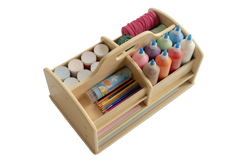 Joyees Birch Wood Toddler Arts & Crafts Organizer - Portable Desktop Storage Caddy