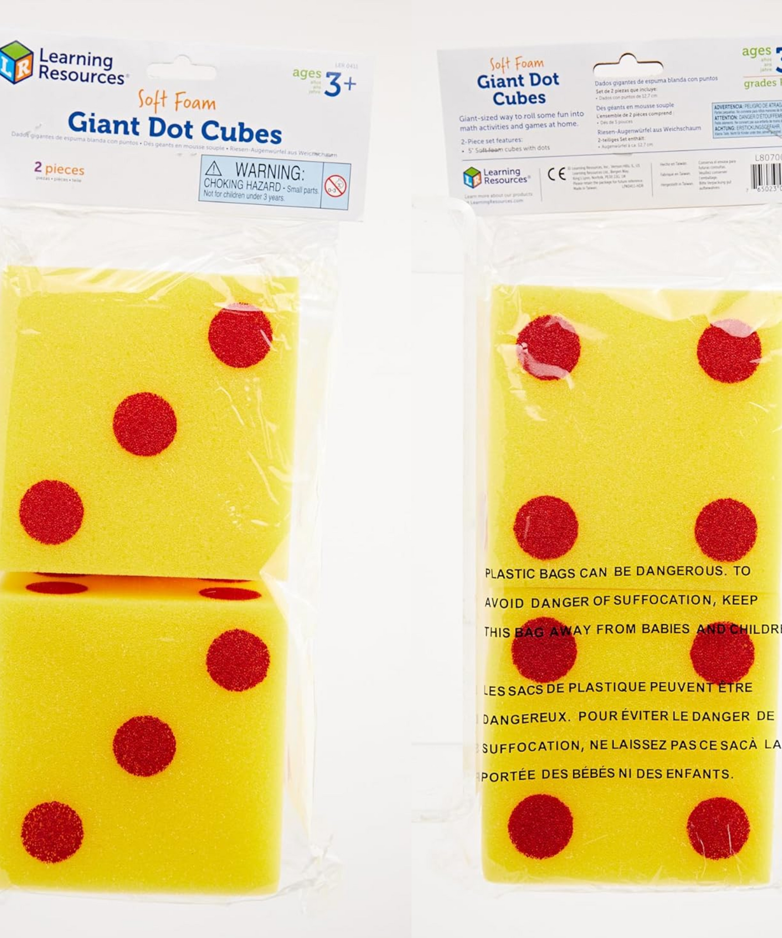 Learning Resources Giant Soft Dot Cubes, Set of 2 Jumbo Foam Dice for Early Math and Number Games, Ages 3 and Up