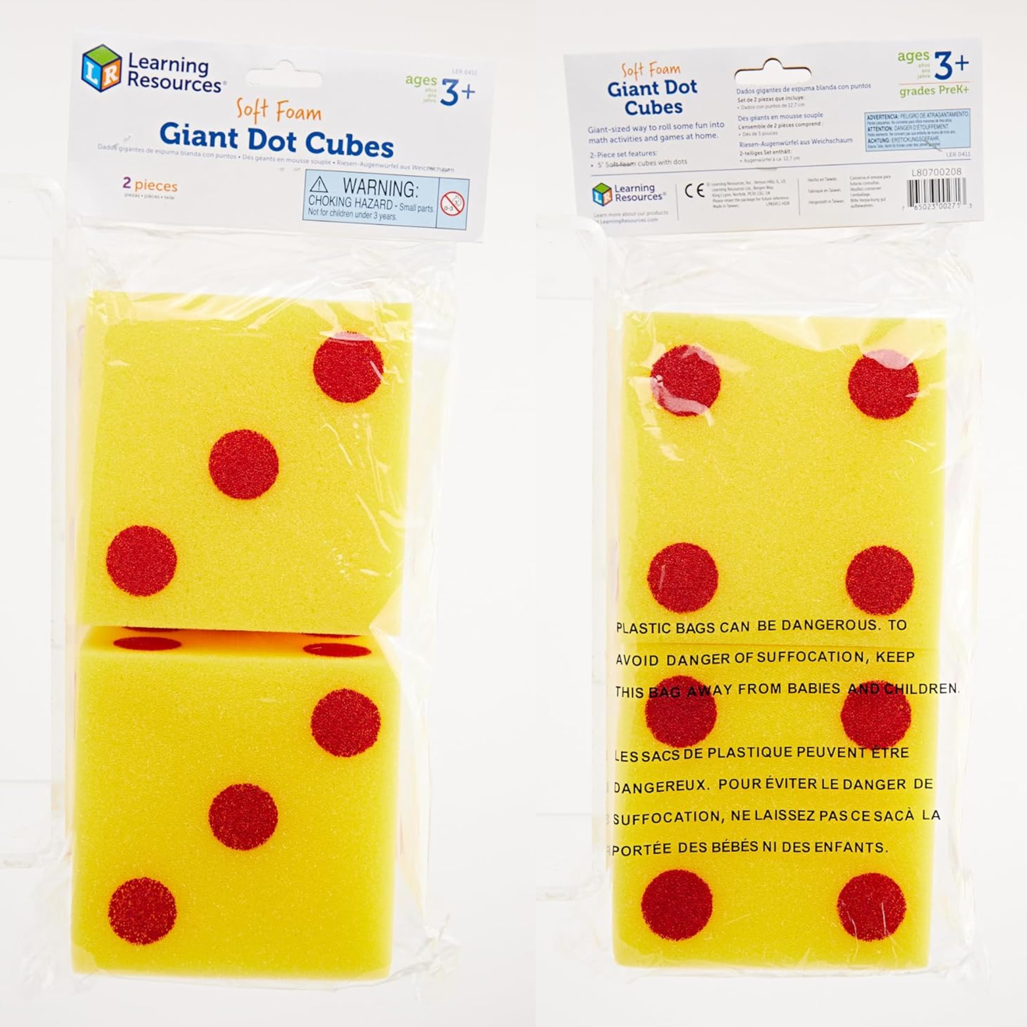 Learning Resources Giant Soft Dot Cubes, Set of 2 Jumbo Foam Dice for Early Math and Number Games, Ages 3 and Up