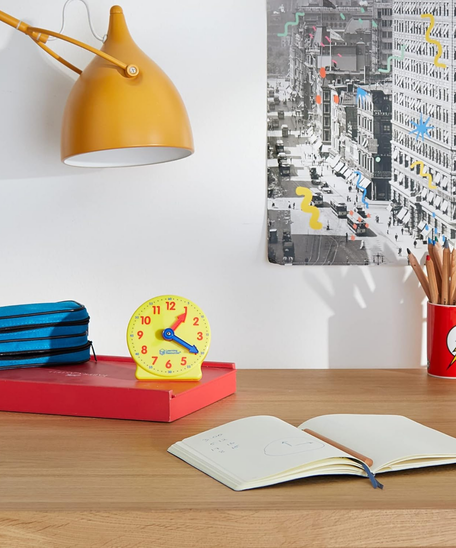 Learning Resources Big Time Mini Clock, 4 Inch Geared Teaching Clock with Color-Coded Hands, Time-Telling Educational Tool for Ages 5 and Up