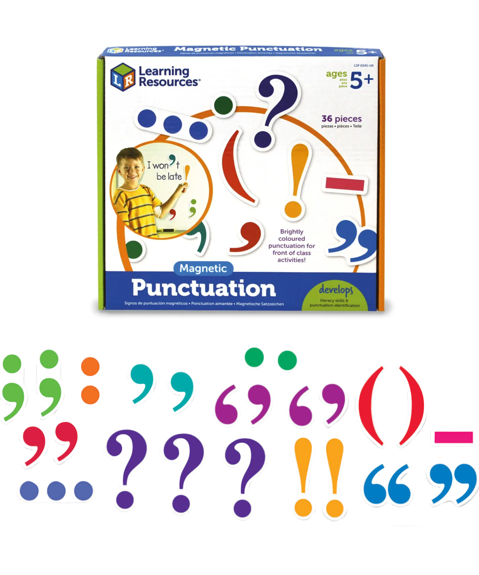 Learning Resources Magnetic Punctuation Demonstration Set, 40 Jumbo Magnetic Punctuation Marks for Whiteboard Use, Ideal for Classroom SPaG Practice, Ages 5 to 9