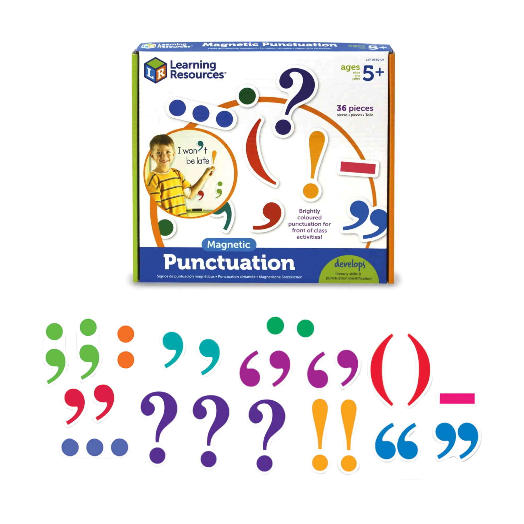 Learning Resources Magnetic Punctuation Demonstration Set, 40 Jumbo Magnetic Punctuation Marks for Whiteboard Use, Ideal for Classroom SPaG Practice, Ages 5 to 9