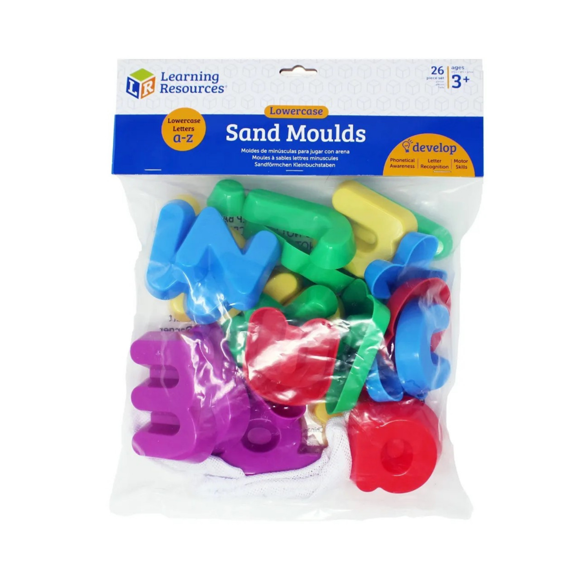 Learning Resources Sand Moulds, Lowercase Alphabet, Set of 26, Early Literacy & Fine Motor Skills Toy, Tactile Learning, Includes Mesh Storage Bag, Ages 3+