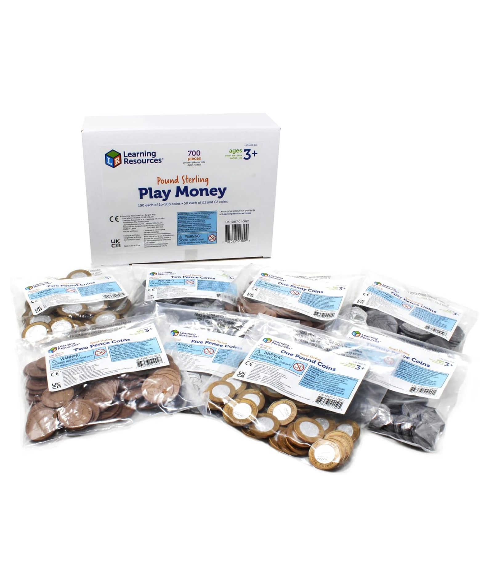 Learning Resources Bulk Play Money Pack, Set of 700 Realistic Plastic Coins, UK HM Treasury Approved, Includes 1p to £2 Coins, Ages 3+