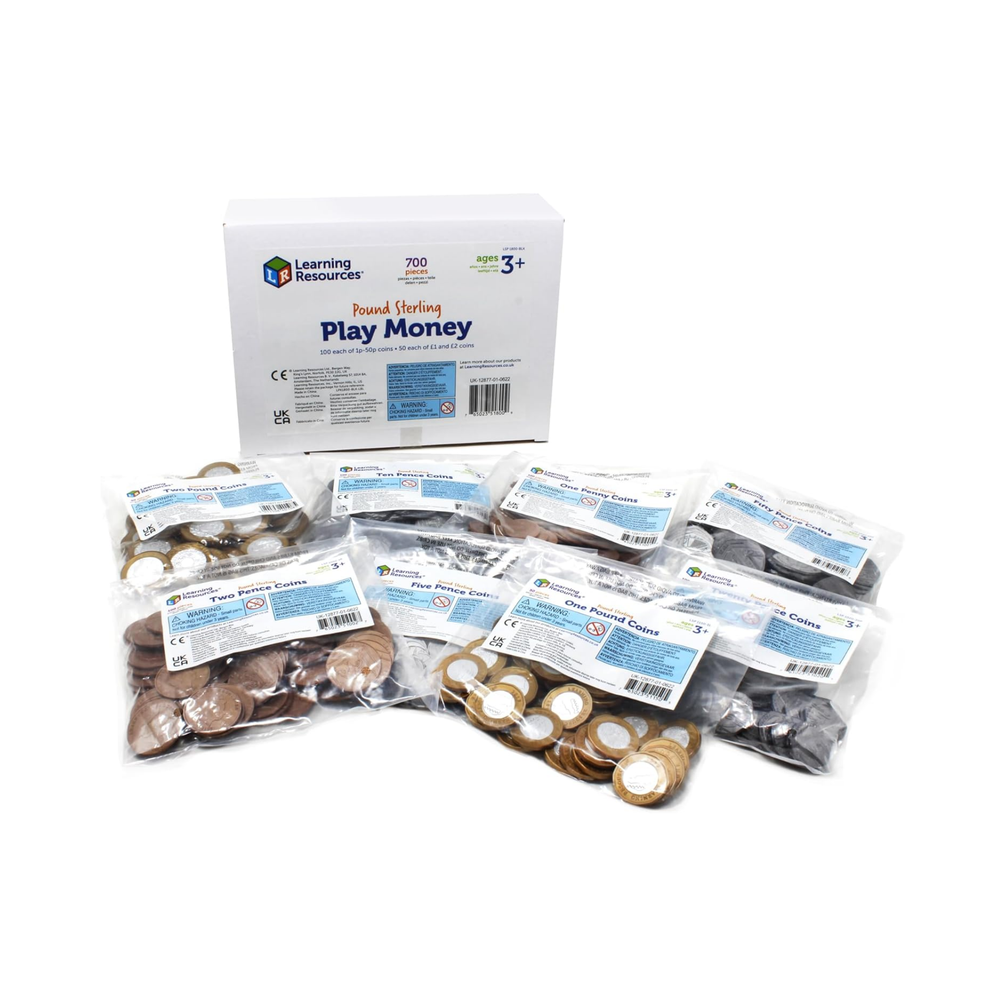 Learning Resources Bulk Play Money Pack, Set of 700 Realistic Plastic Coins, UK HM Treasury Approved, Includes 1p to £2 Coins, Ages 3+