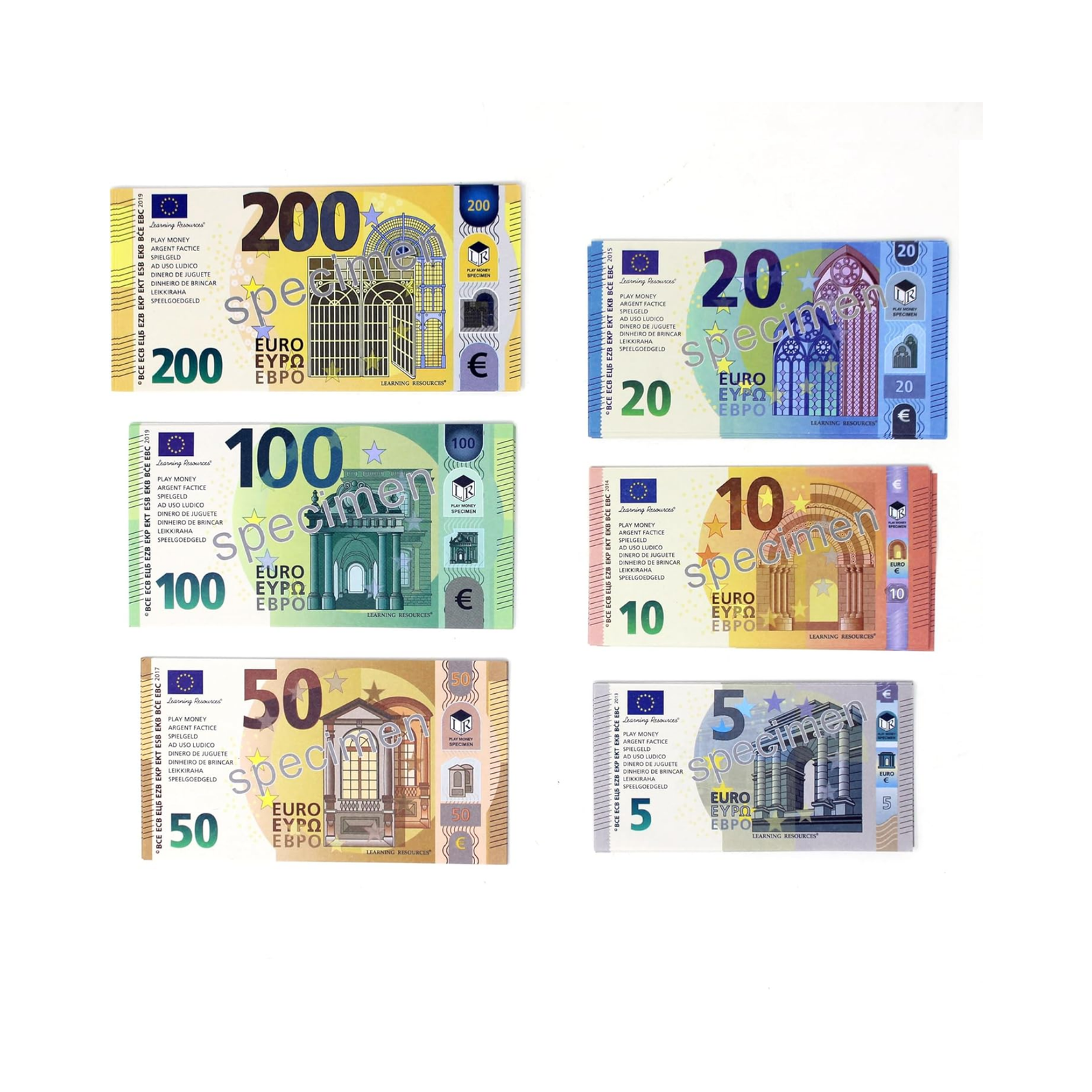 Learning Resources Euro Money Pack, 60 Realistic Notes, Ages 5+, Hands-On Money Recognition & Math Skills - Quick Learning