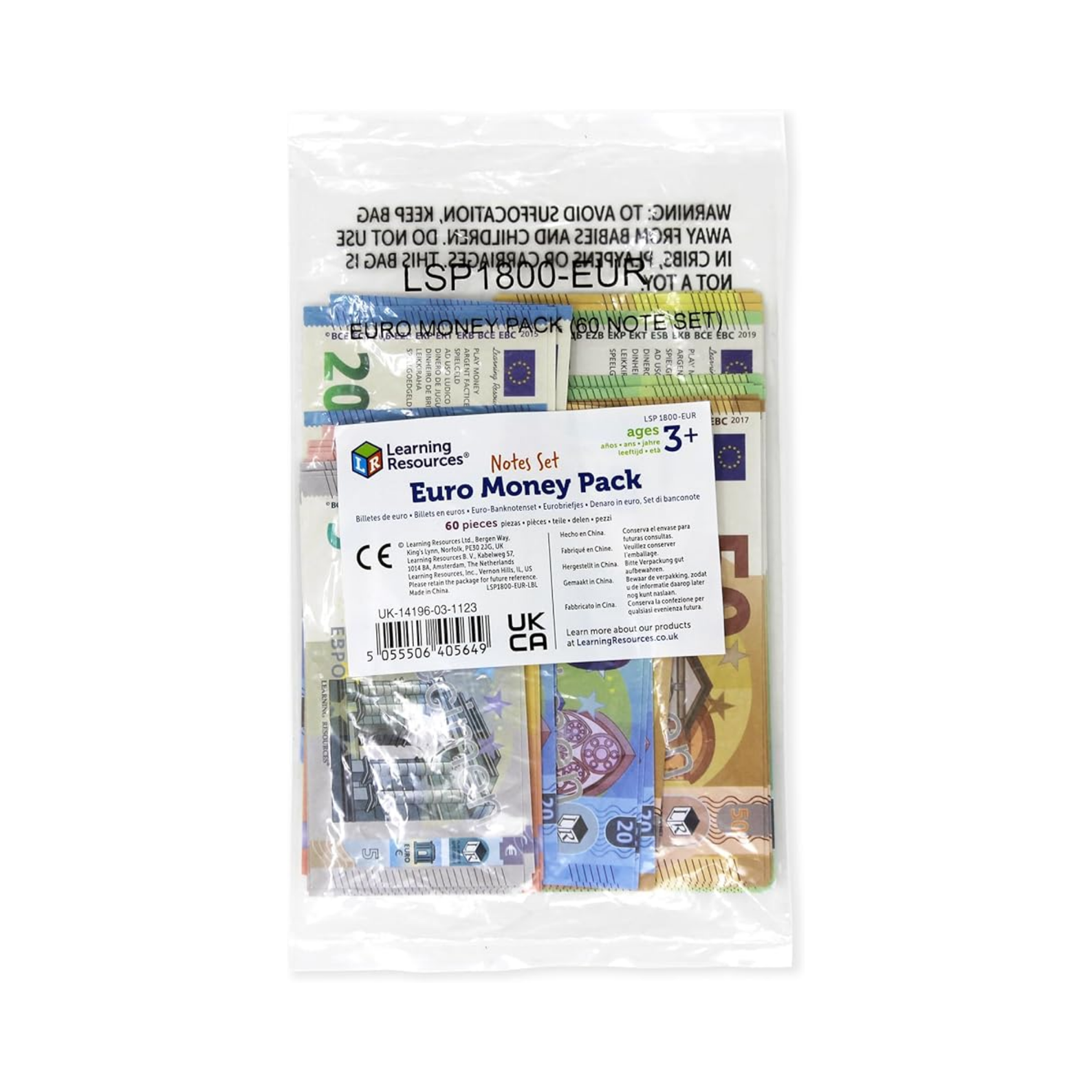 Learning Resources Euro Money Pack, 60 Realistic Notes, Ages 5+, Hands-On Money Recognition & Math Skills - Quick Learning