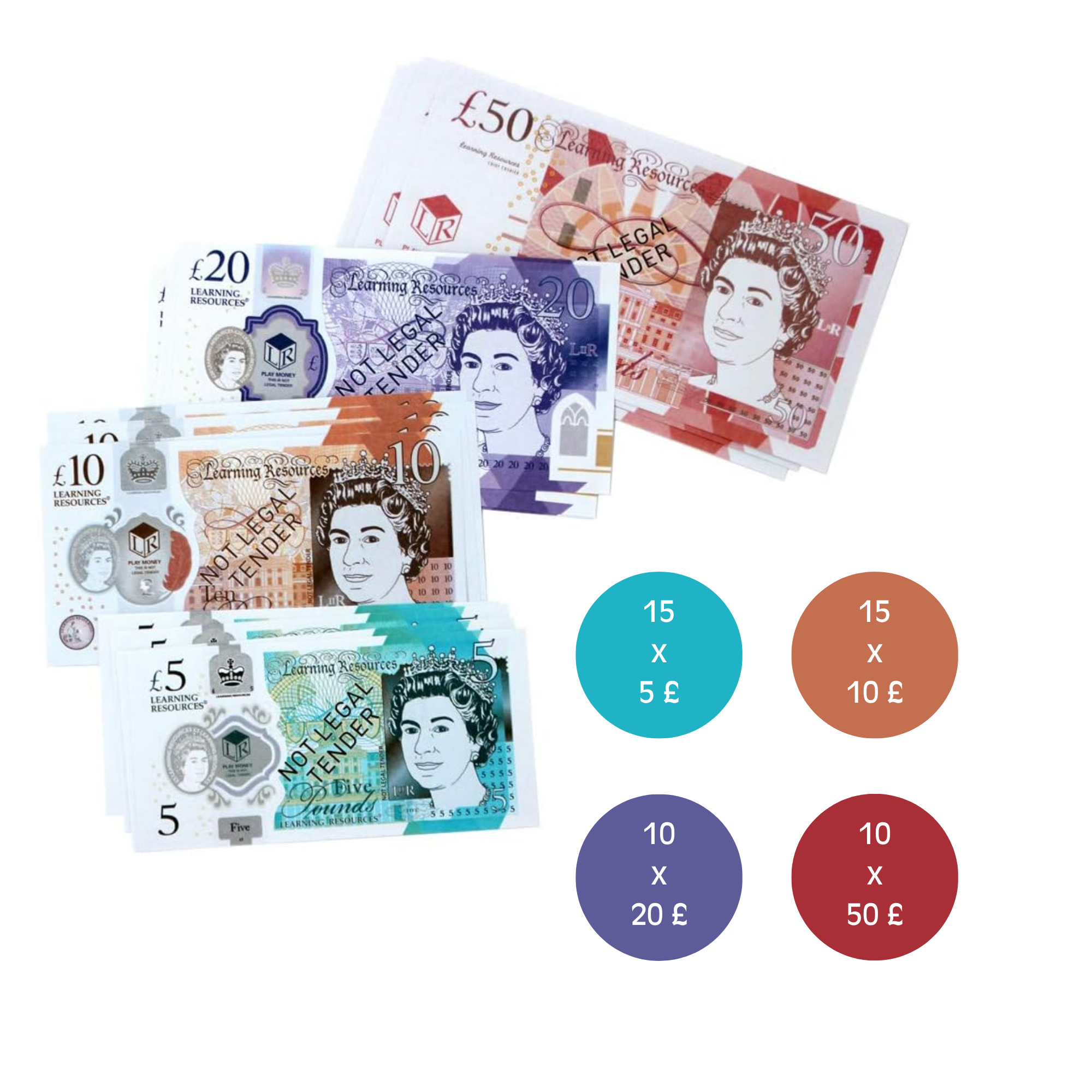 Learning Resources UK Money Set, 50 Single-Sided Play Notes Approved by HM Treasury, Realistic Educational Toy Currency, Ages 3+