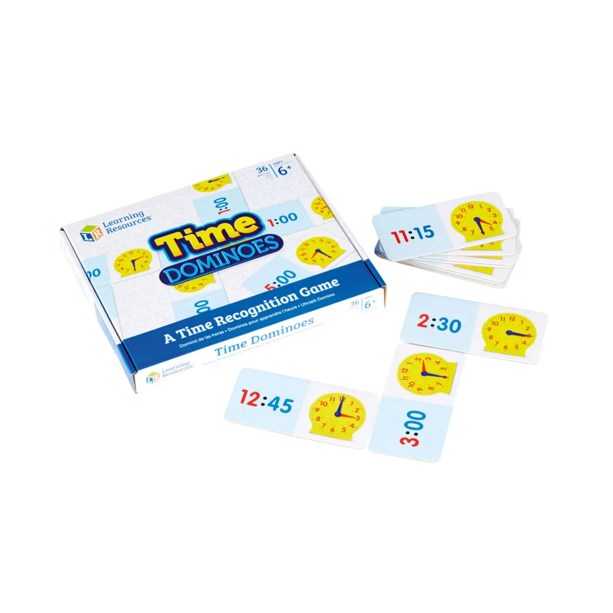 Learning Resources Time Dominoes, Telling Time Game with Digital and Analogue Clocks, Includes 36 Dominoes and Activity Guide, Teaches 12 and 24 Hour Formats, Ages 6+