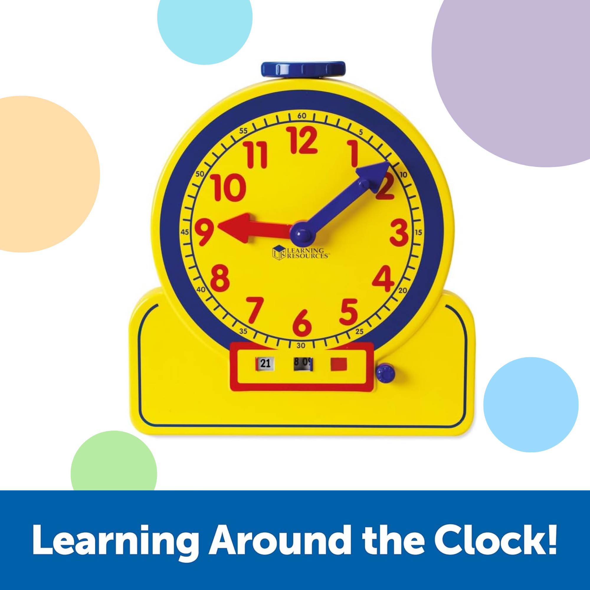 Learning Resources Prim'time Teacher Front Class 24-Hour Clock, Learn to Tell Time with Colour-Coded Hands and Digital Display, Classroom Resource, Ages 3+