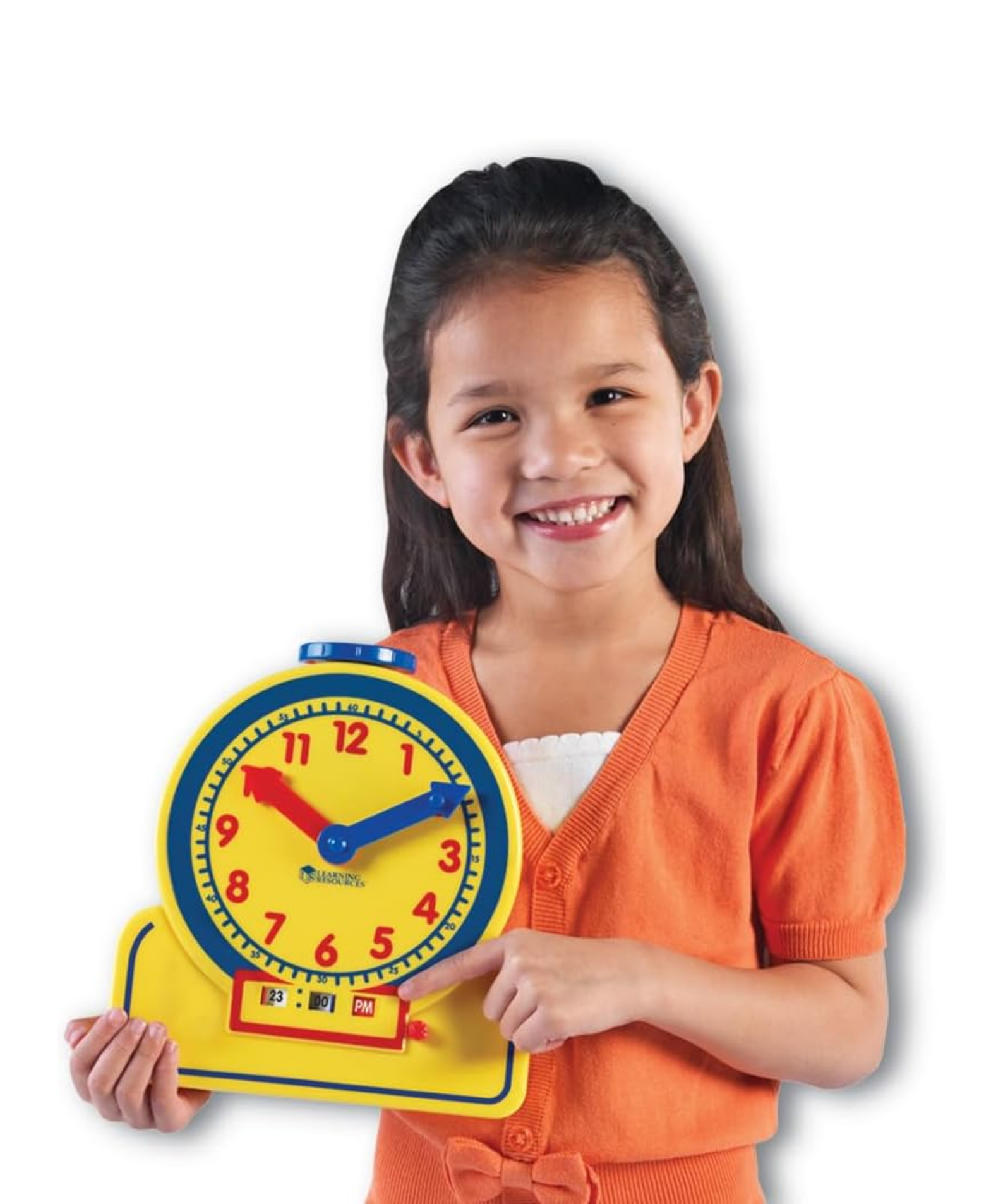 Learning Resources Prim'time Teacher Front Class 24-Hour Clock, Learn to Tell Time with Colour-Coded Hands and Digital Display, Classroom Resource, Ages 3+