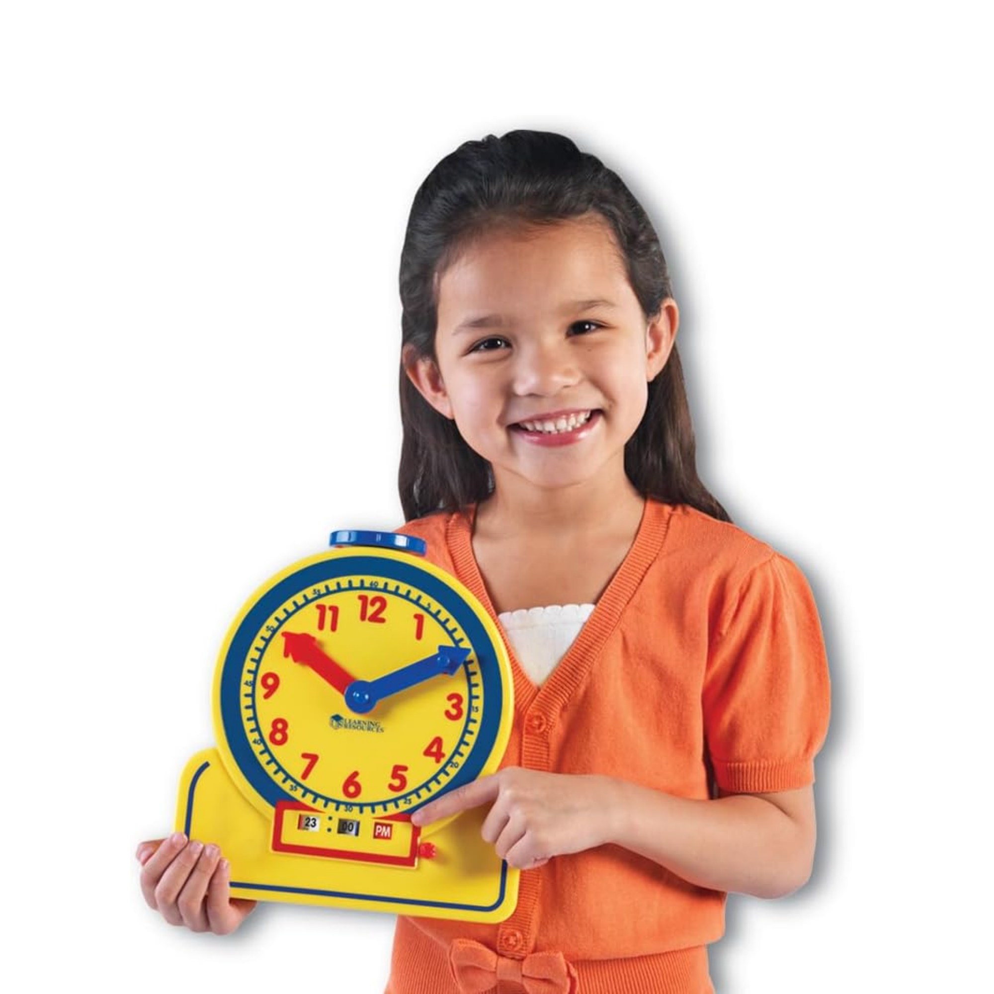 Learning Resources Prim'time Teacher Front Class 24-Hour Clock, Learn to Tell Time with Colour-Coded Hands and Digital Display, Classroom Resource, Ages 3+