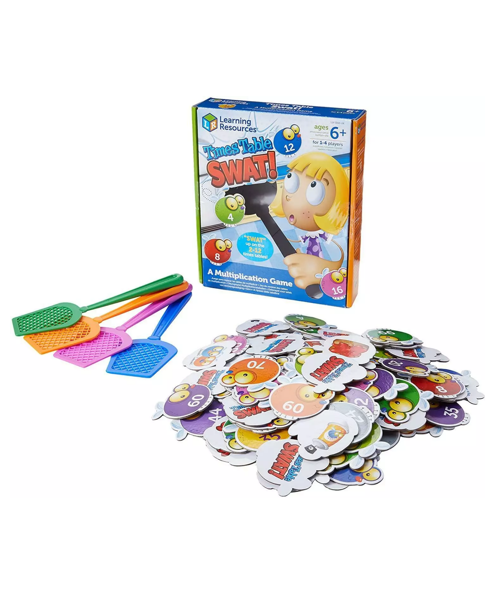 Learning Resources Times Table Swat!, Fun Multiplication Game for Kids, Practice 2-12 Times Tables, Includes 132 Colourful Flies, 4 Swatters & Activity Guide, For Ages 6+, Multilingual Instructions