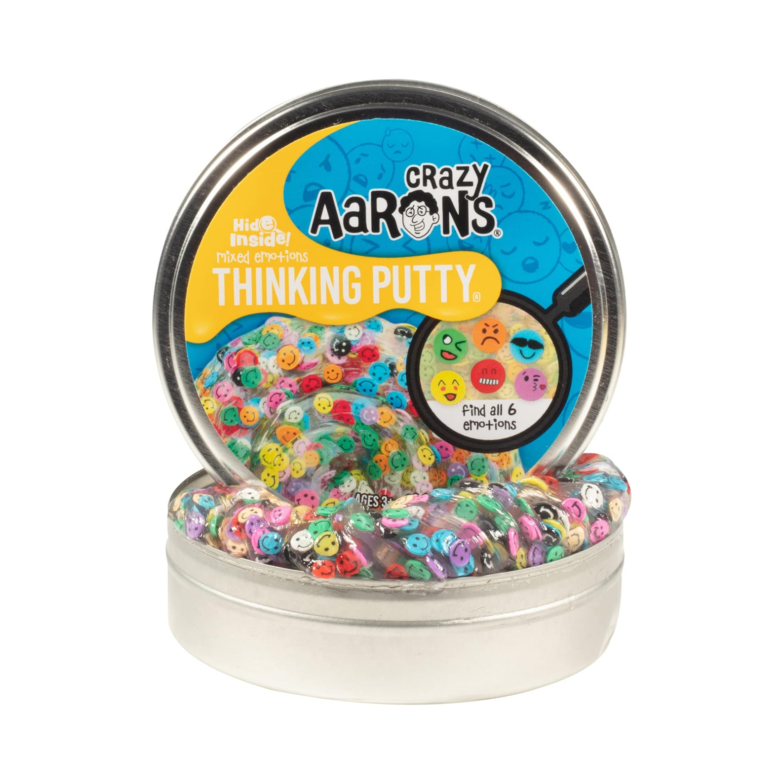 Crazy Aaron's Hide Inside! Mixed Emotions Thinking Putty, 4" Tin with 90g of Non-Toxic Sensory Play Putty which Never Dries Out, Soft Textured Creative Fidget Toy for Boys and Girls Ages 3Y+