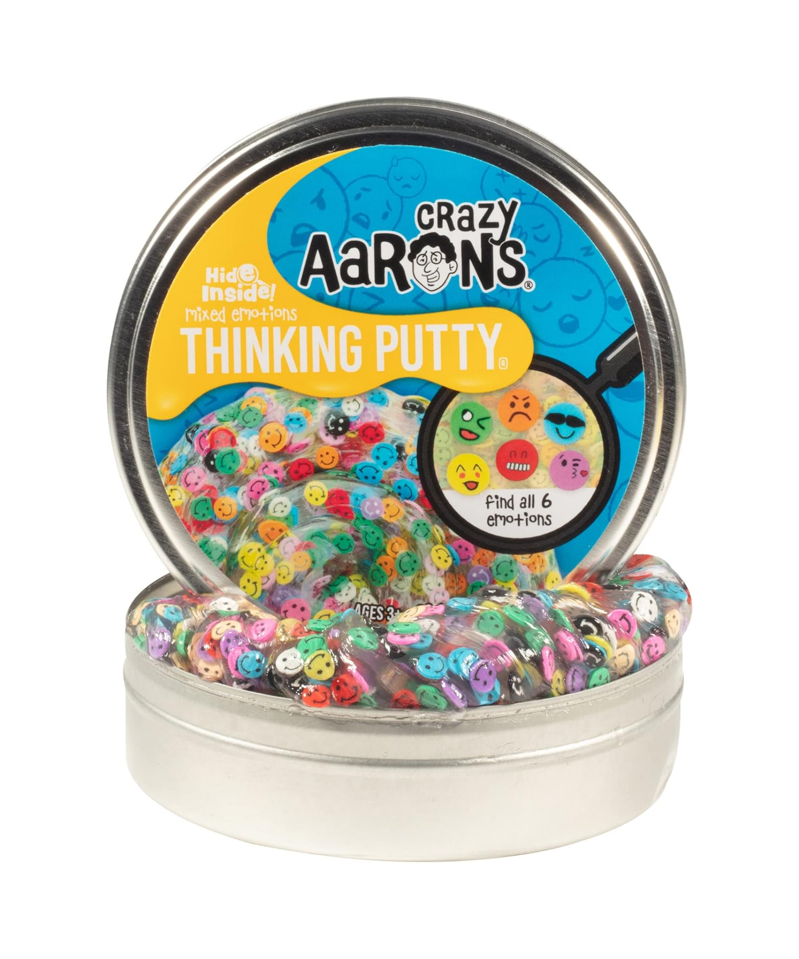Crazy Aaron's Hide Inside! Mixed Emotions Thinking Putty, 4" Tin with 90g of Non-Toxic Sensory Play Putty which Never Dries Out, Soft Textured Creative Fidget Toy for Boys and Girls Ages 3Y+