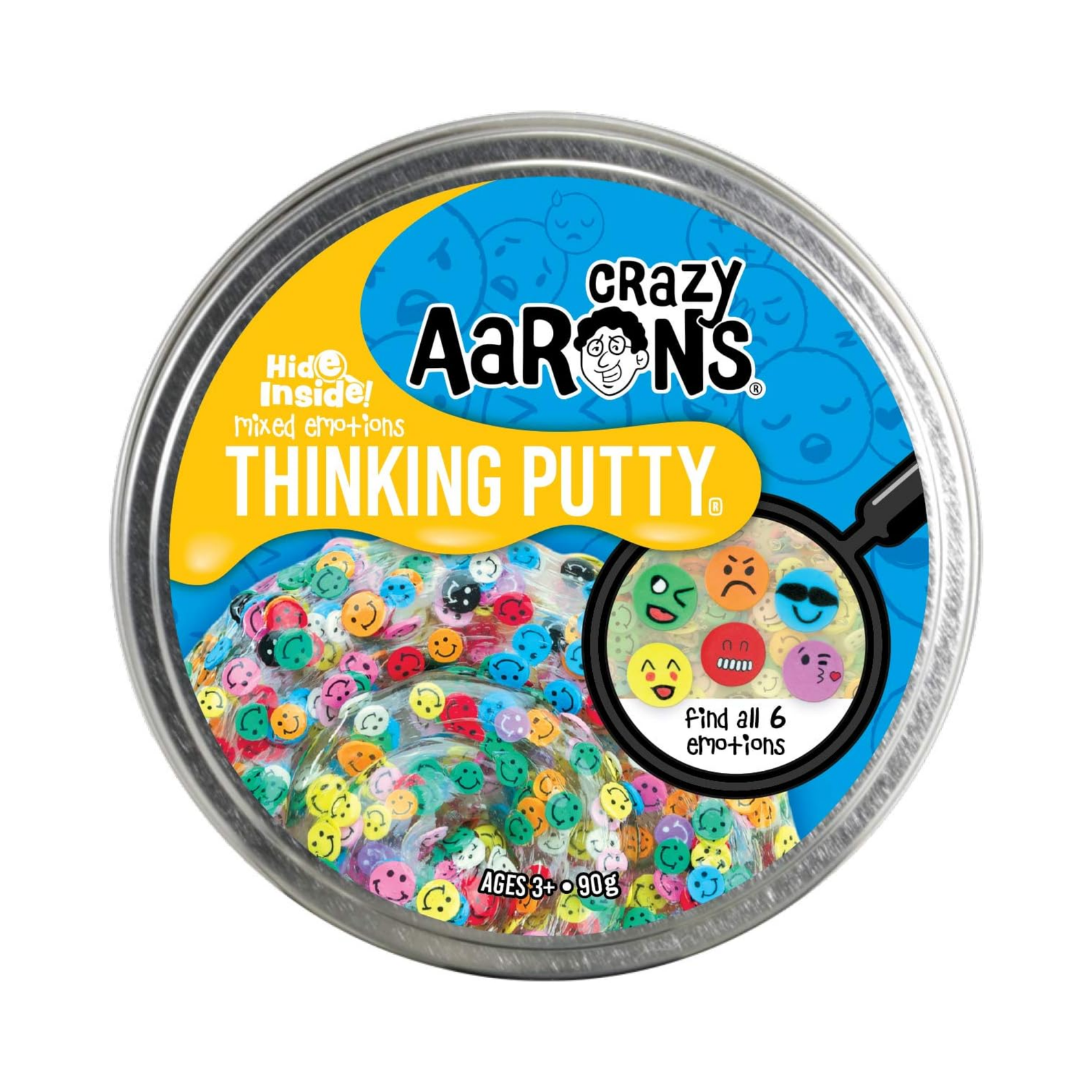 Crazy Aaron's Hide Inside! Mixed Emotions Thinking Putty, 4" Tin with 90g of Non-Toxic Sensory Play Putty which Never Dries Out, Soft Textured Creative Fidget Toy for Boys and Girls Ages 3Y+