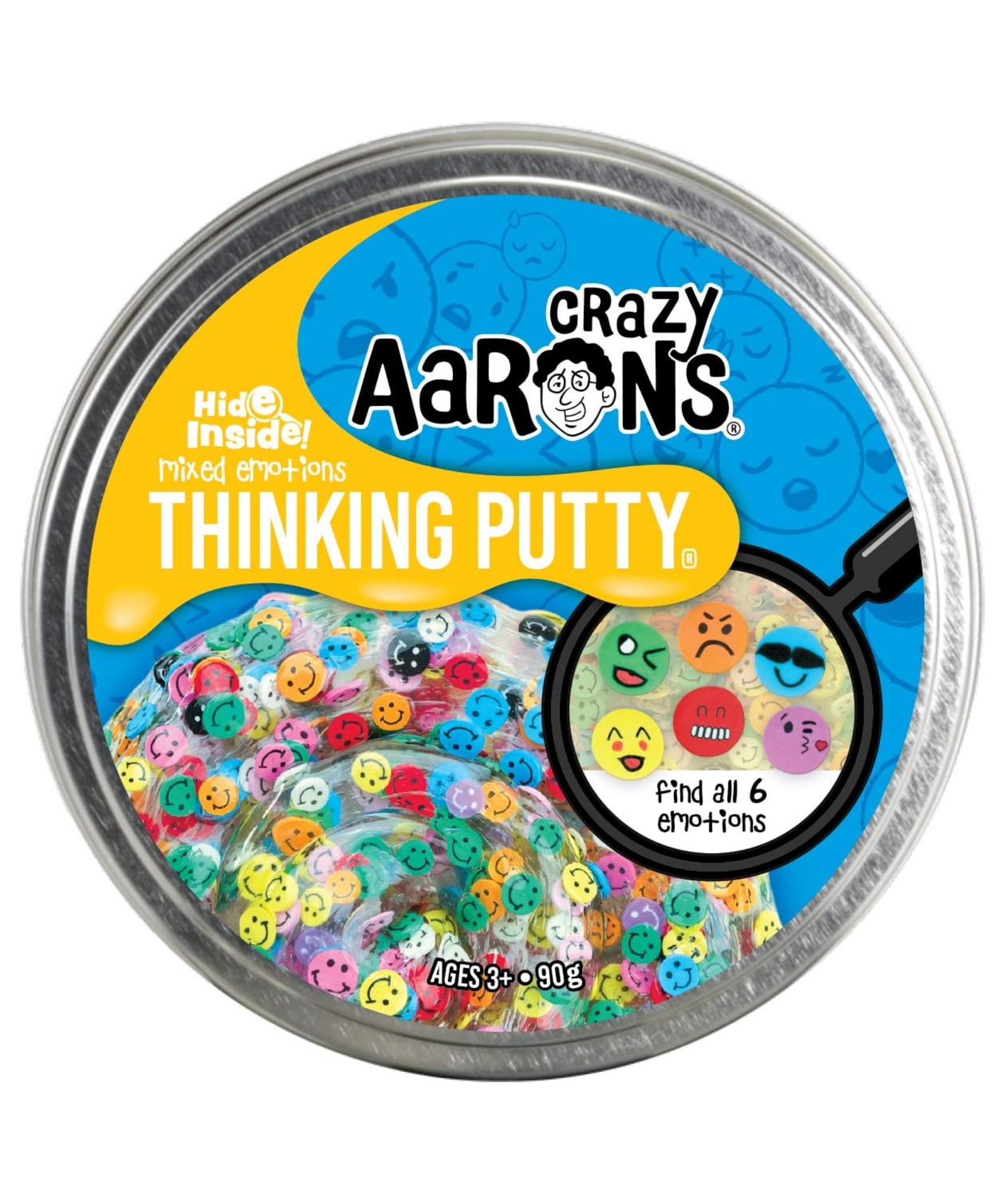 Crazy Aaron's Hide Inside! Mixed Emotions Thinking Putty, 4" Tin with 90g of Non-Toxic Sensory Play Putty which Never Dries Out, Soft Textured Creative Fidget Toy for Boys and Girls Ages 3Y+