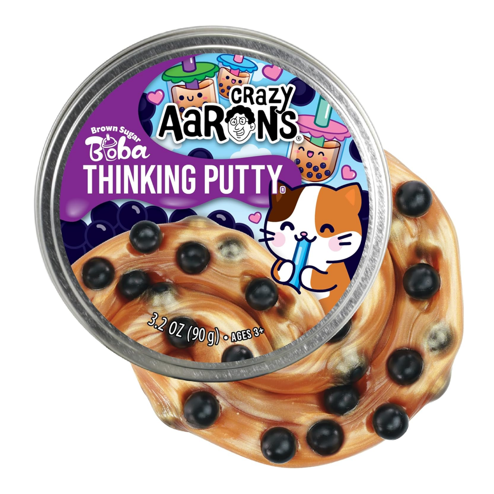 Crazy Aaron's Brown Sugar Boba Thinking Putty, 4" Tin with 90g of Non-Toxic Sensory Play Putty which Never Dries Out, Soft Textured Creative Fidget Toy for Boys and Girls Ages 3Y+