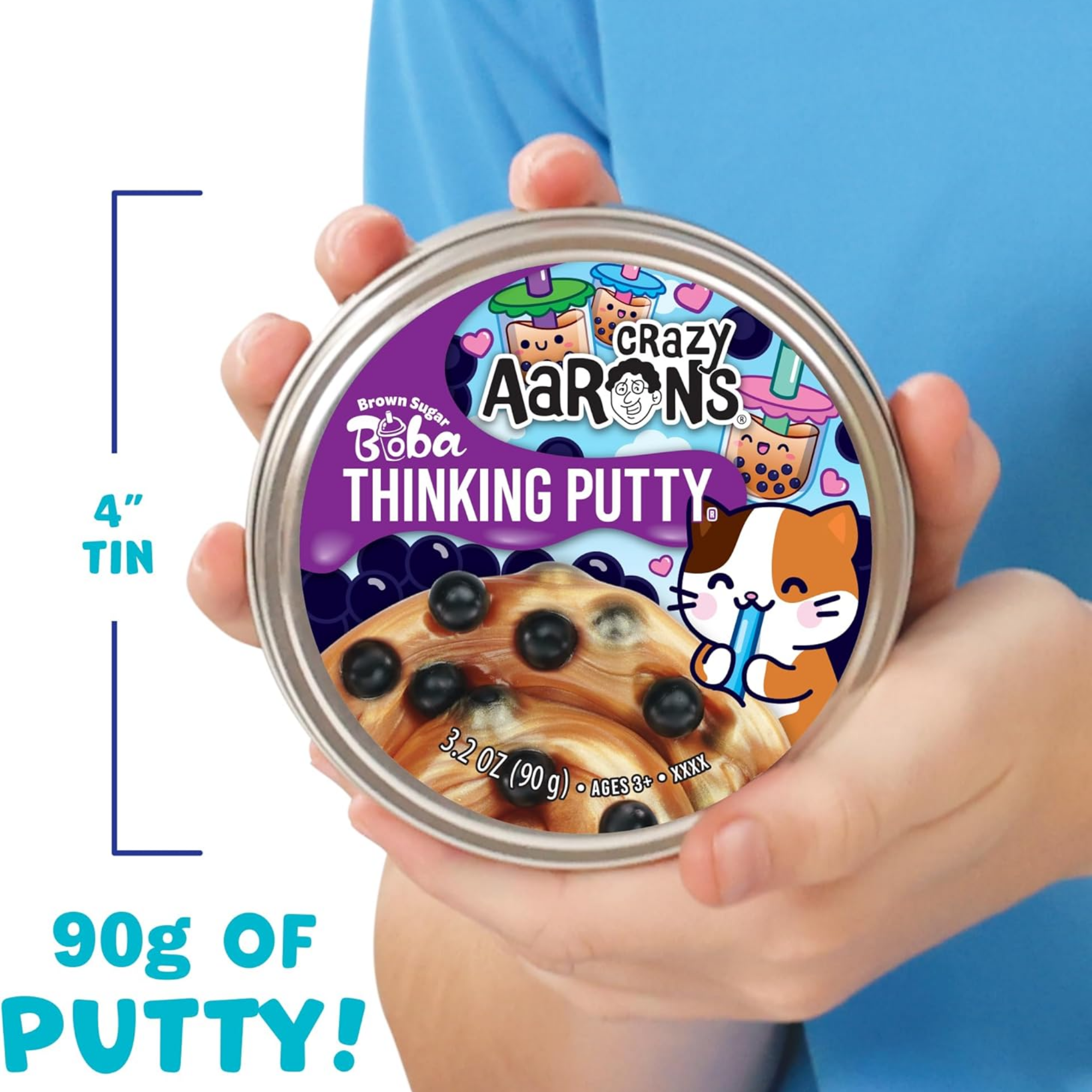 Crazy Aaron's Brown Sugar Boba Thinking Putty, 4" Tin with 90g of Non-Toxic Sensory Play Putty which Never Dries Out, Soft Textured Creative Fidget Toy for Boys and Girls Ages 3Y+