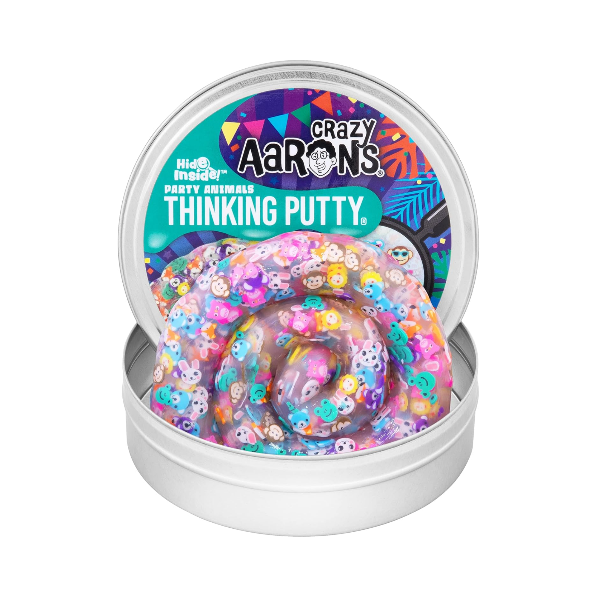 Crazy Aaron's Hide Inside! Party Animal Thinking Putty, 4" Tin with 90g of Non-Toxic Sensory Play Putty which Never Dries Out, Soft Textured Creative Fidget Toy for Boys and Girls Ages 3Y+