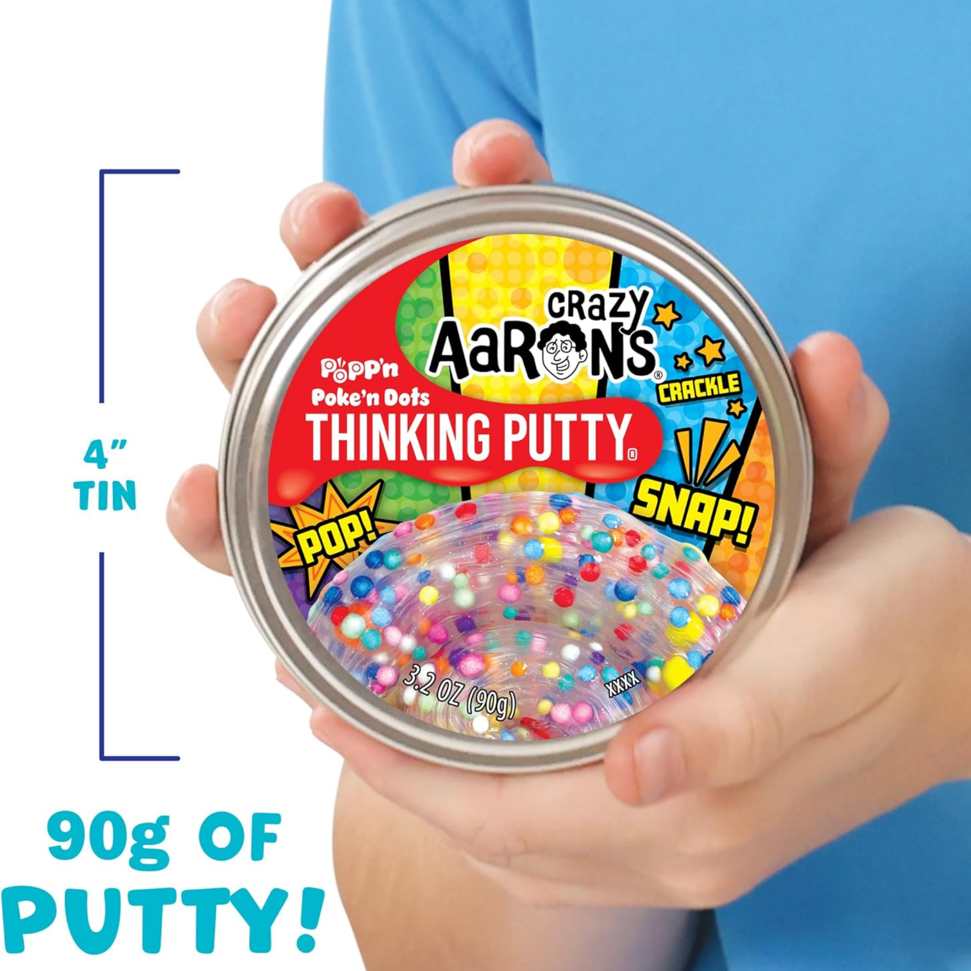 Crazy Aaron's Poke'n Dots Thinking Putty, 4" Tin with 90g of Non-Toxic Sensory Play Putty which Never Dries Out, Soft Textured Creative Fidget Toy for Boys and Girls Ages 3Y+