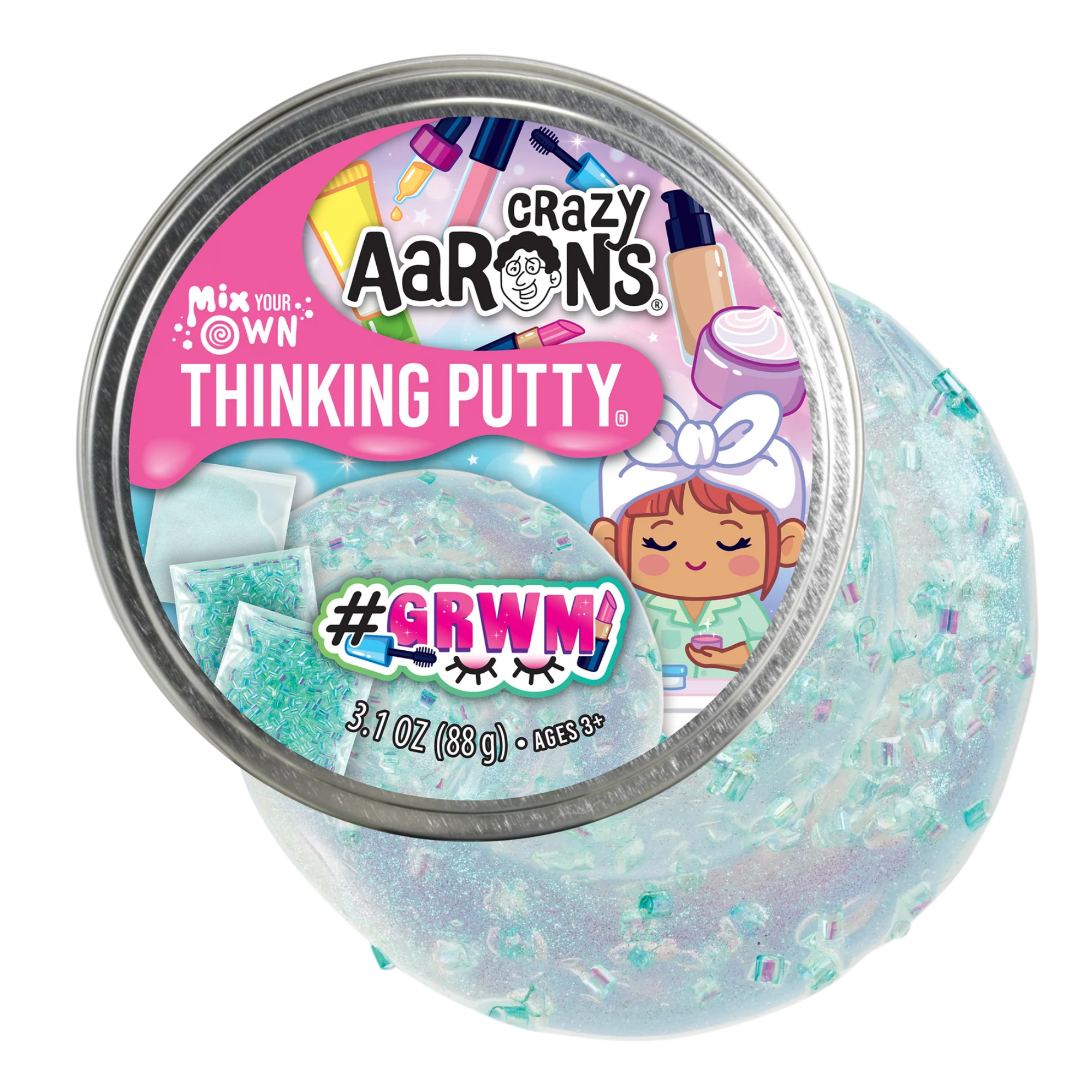 Crazy Aaron's Get Ready with Me Thinking Putty, 4" Tin with 90g of Non-Toxic Sensory Play Putty which Never Dries Out, Soft Textured Creative Fidget Toy for Boys and Girls Ages 3Y+