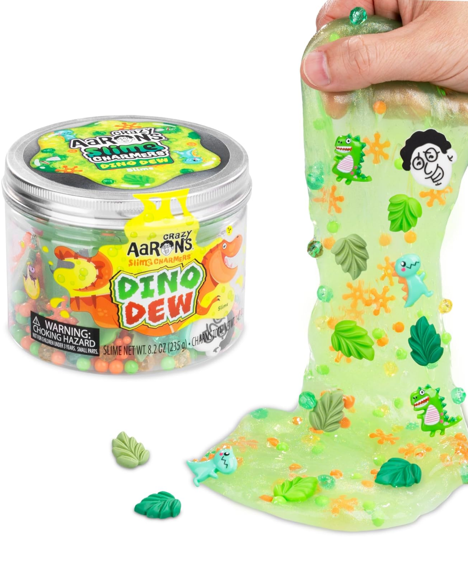 Crazy Aaron’s Slime Charmers - Dino Dew, Banana Scented Slime with Charms, Non-Toxic, Super Stretchy & Squishy Fidget Toy Suitable for Boys and Girls Aged 3Y+