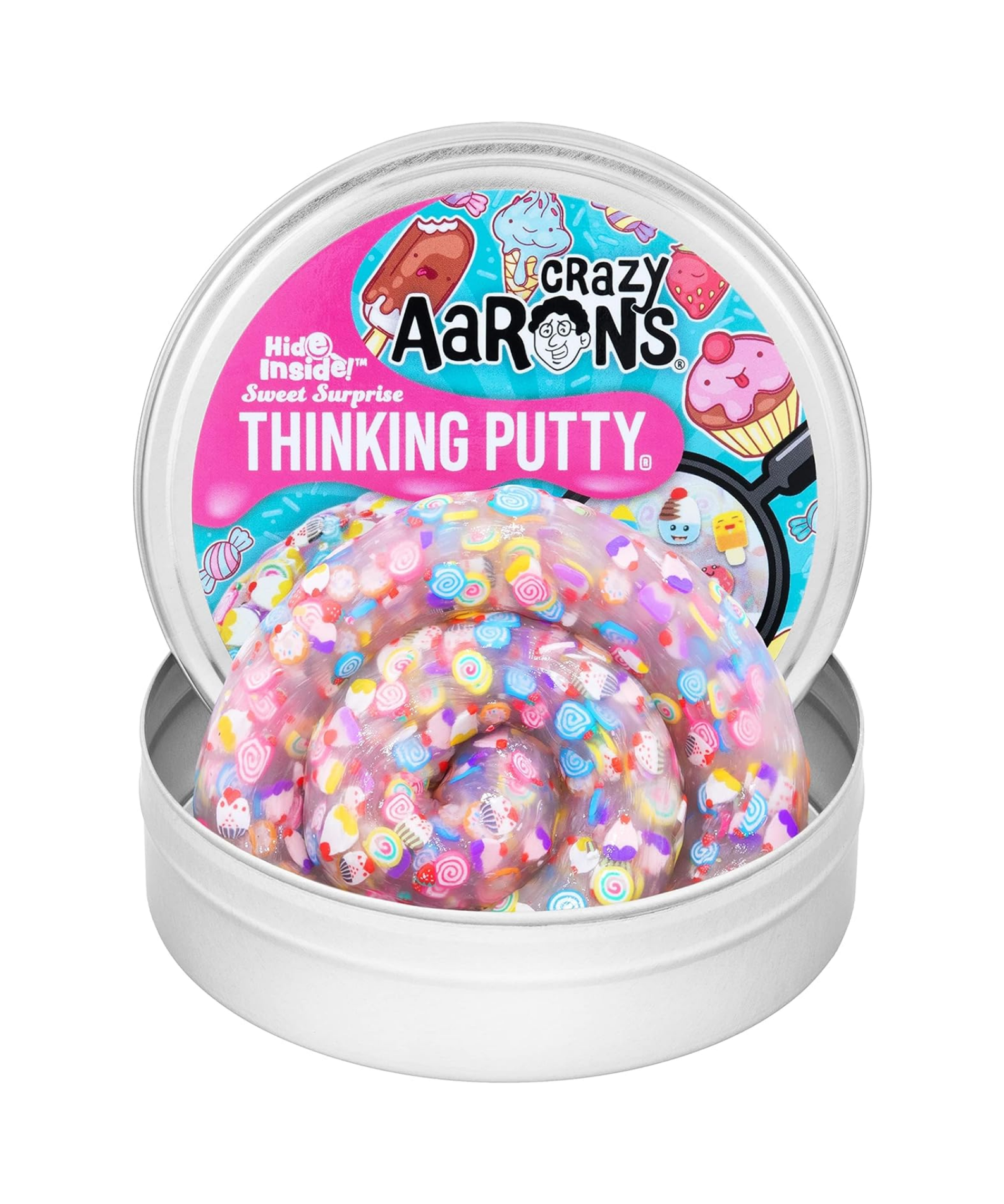 Crazy Aaron's Hide Inside! Sweet Surprise Thinking Putty, 4" Tin with 90g of Non-Toxic Sensory Play Putty which Never Dries Out, Soft Textured Creative Fidget Toy for Boys and Girls Ages 3Y+