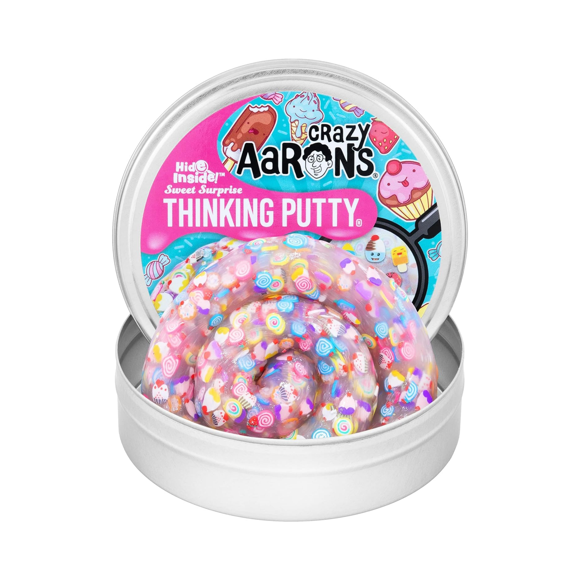 Crazy Aaron's Hide Inside! Sweet Surprise Thinking Putty, 4" Tin with 90g of Non-Toxic Sensory Play Putty which Never Dries Out, Soft Textured Creative Fidget Toy for Boys and Girls Ages 3Y+