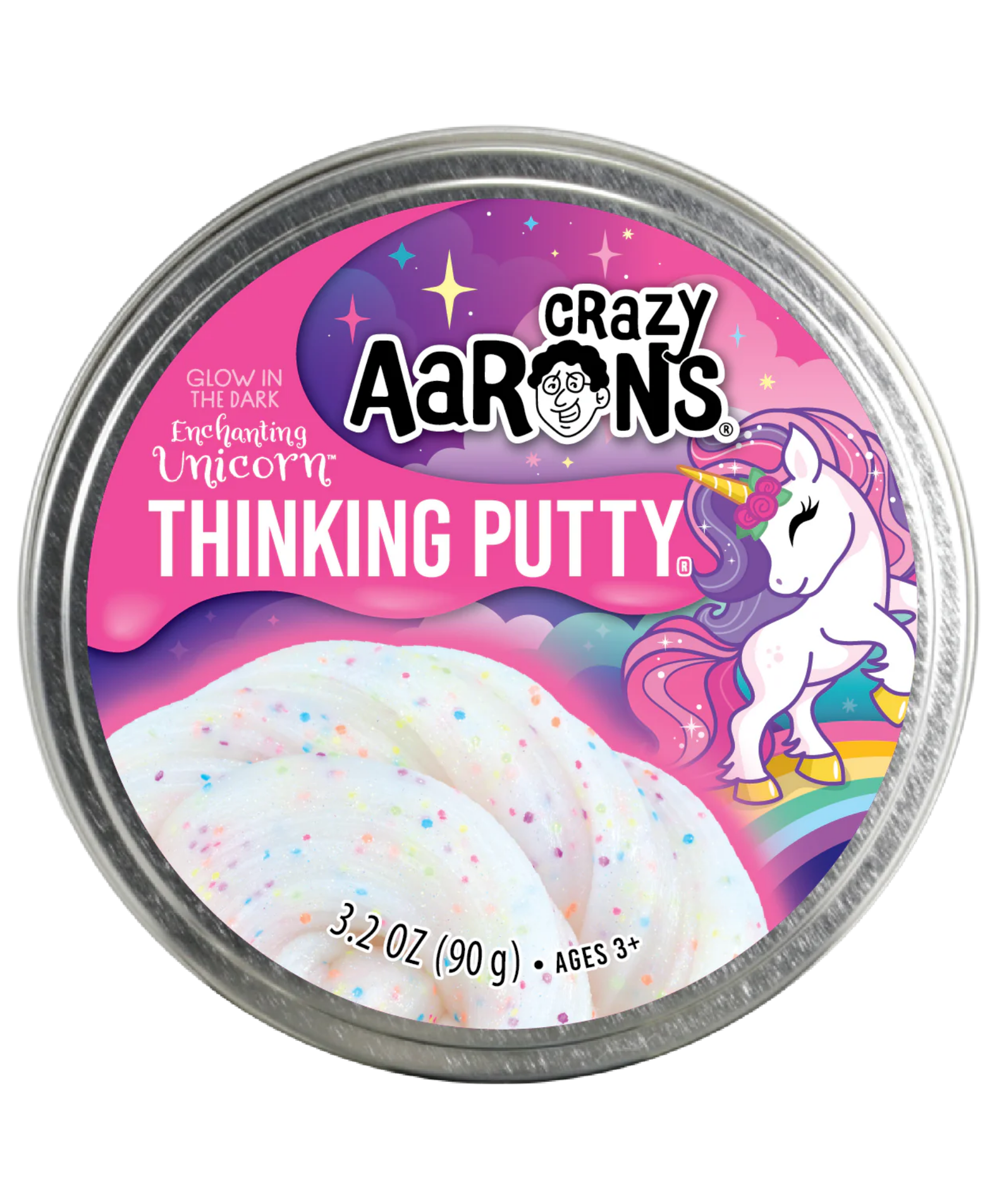 Crazy Aaron's Glow In The Dark Enchanting Unicorn Thinking Putty, 4" Tin with 90g of Non-Toxic Sensory Play Putty which Never Dries Out, Soft Textured Creative Fidget Toy for Boys and Girls Ages 3Y+