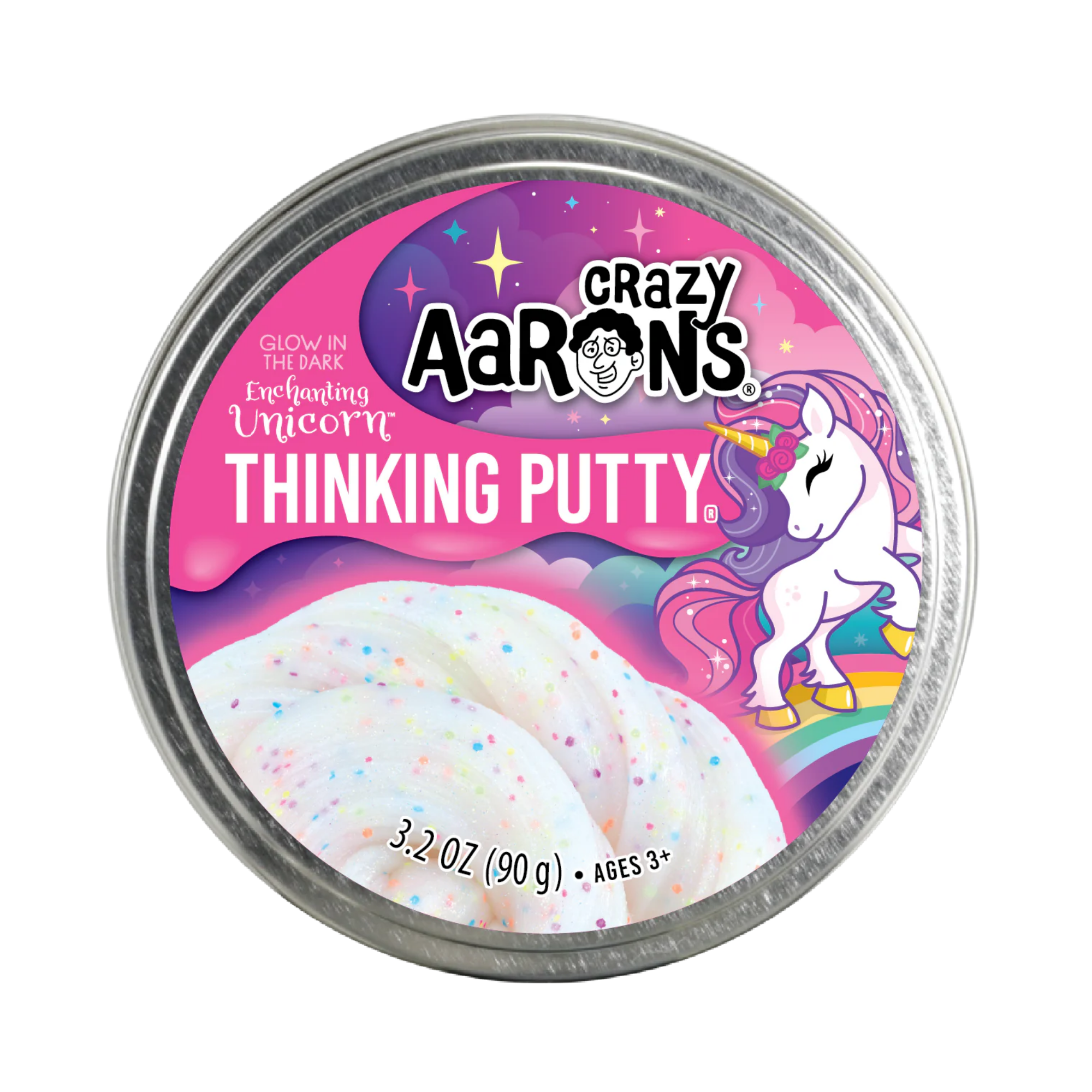 Crazy Aaron's Glow In The Dark Enchanting Unicorn Thinking Putty, 4" Tin with 90g of Non-Toxic Sensory Play Putty which Never Dries Out, Soft Textured Creative Fidget Toy for Boys and Girls Ages 3Y+