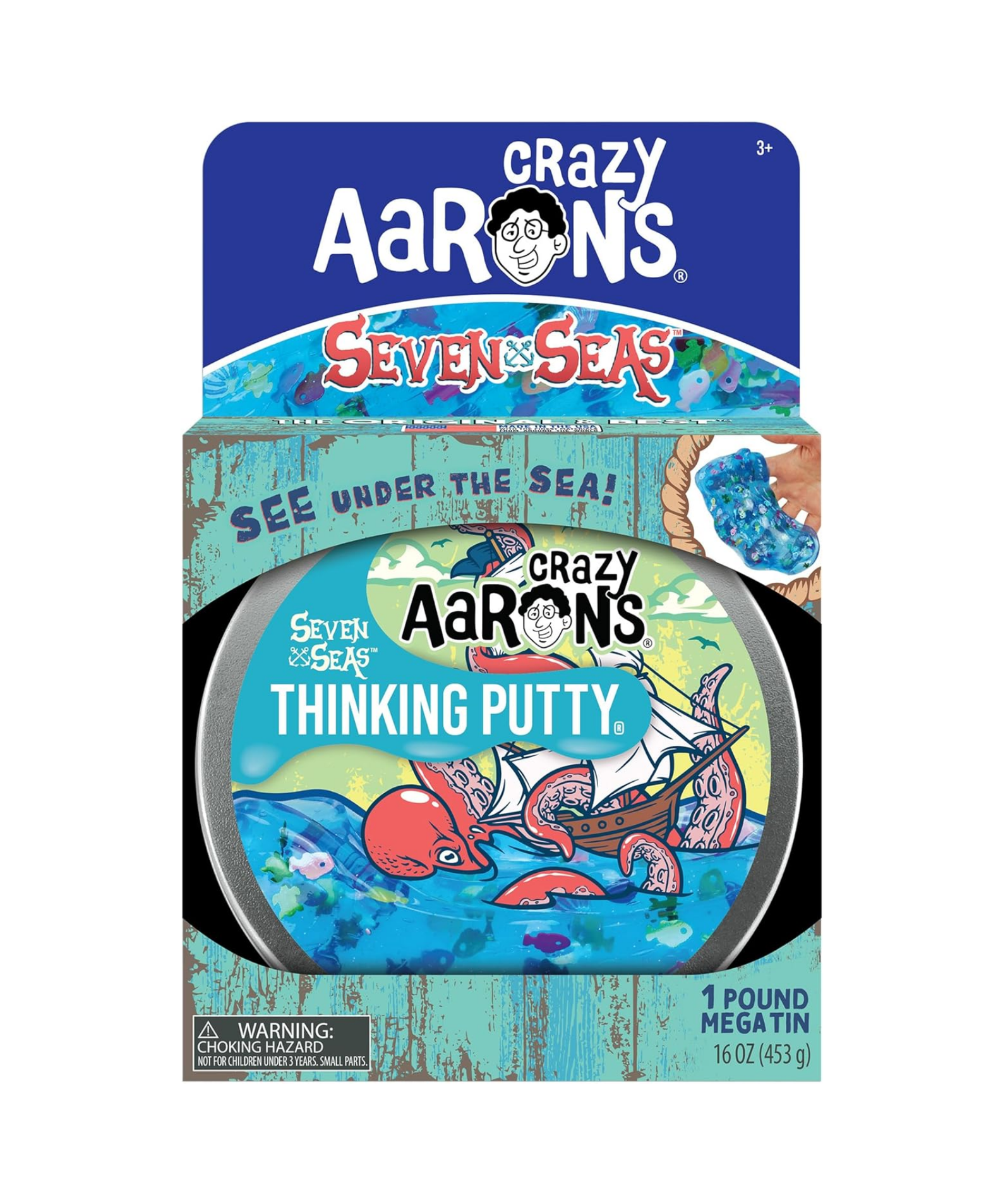Crazy Aaron's Mega Tin Seven Seas Thinking Putty, 6.5" Tin with 450g of Non-Toxic Sensory Play Putty which Never Dries Out, Soft Textured Creative Fidget Toy for Boys and Girls Ages 3Y+