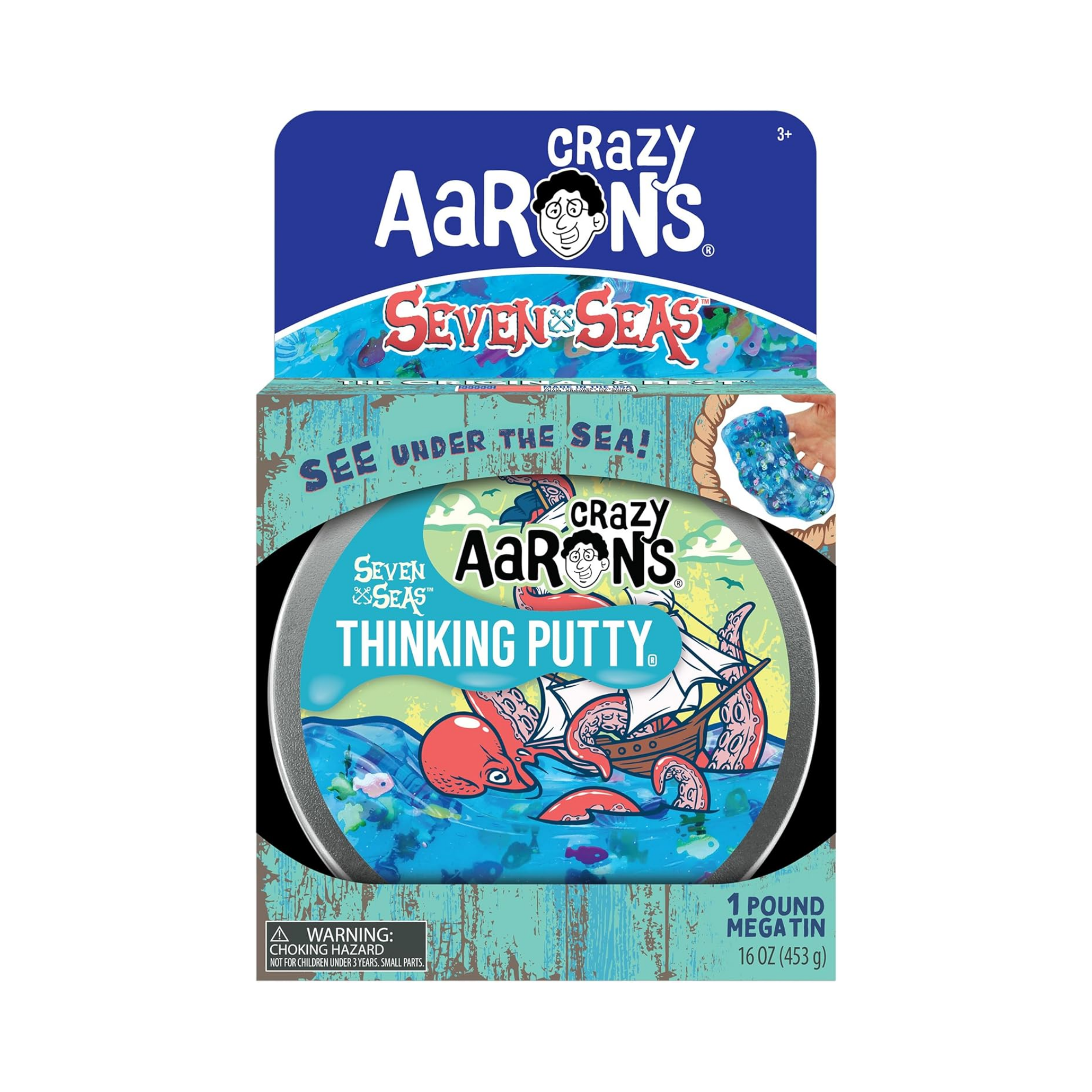 Crazy Aaron's Mega Tin Seven Seas Thinking Putty, 6.5" Tin with 450g of Non-Toxic Sensory Play Putty which Never Dries Out, Soft Textured Creative Fidget Toy for Boys and Girls Ages 3Y+