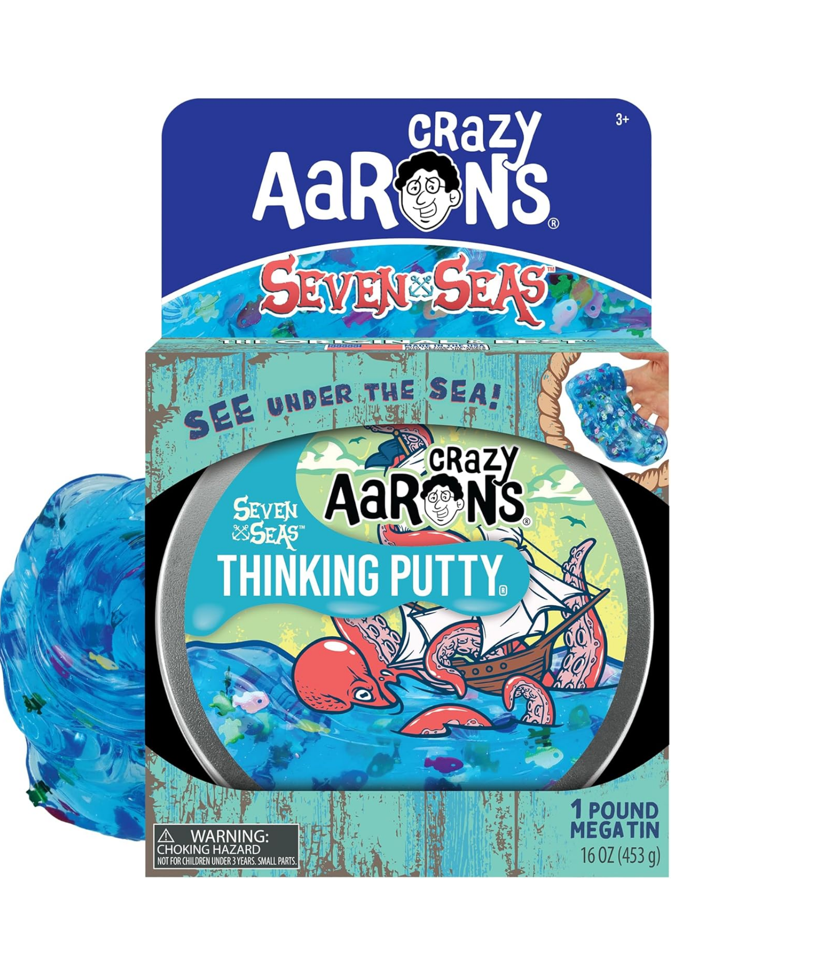 Crazy Aaron's Mega Tin Seven Seas Thinking Putty, 6.5" Tin with 450g of Non-Toxic Sensory Play Putty which Never Dries Out, Soft Textured Creative Fidget Toy for Boys and Girls Ages 3Y+