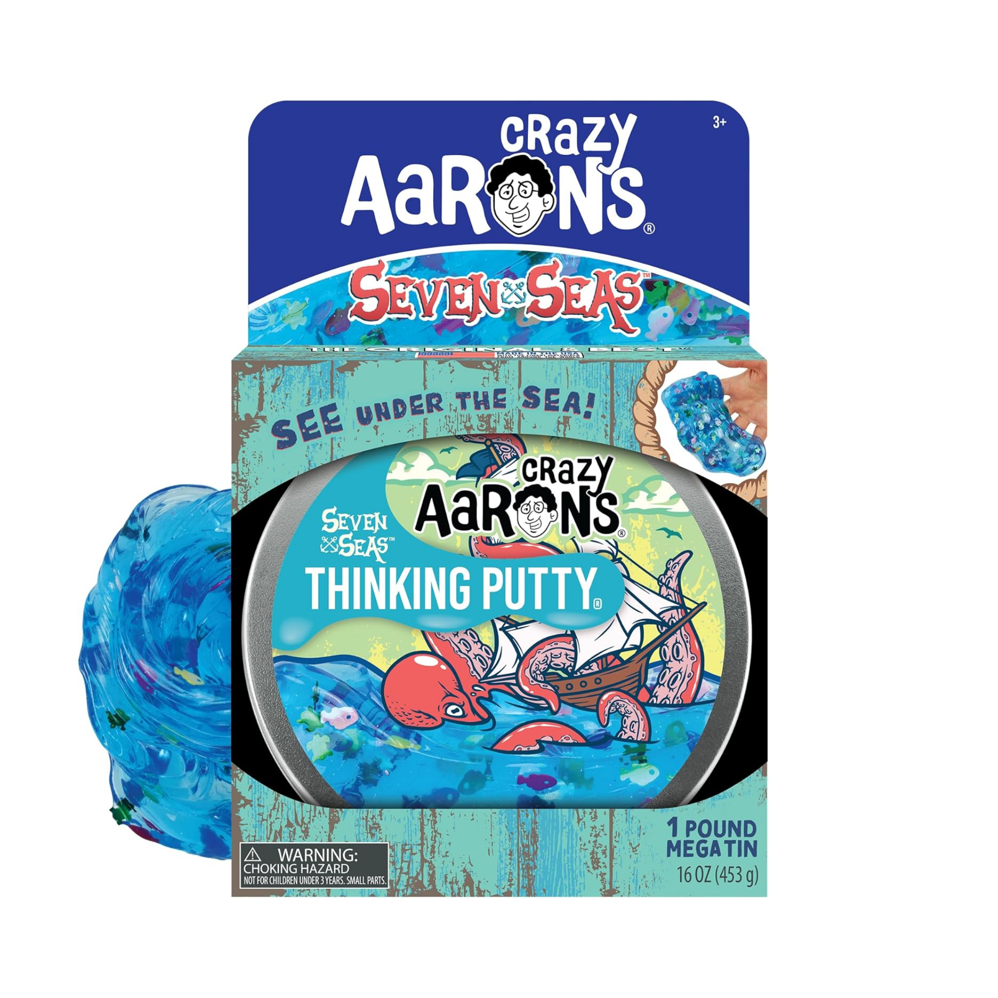 Crazy Aaron's Mega Tin Seven Seas Thinking Putty, 6.5" Tin with 450g of Non-Toxic Sensory Play Putty which Never Dries Out, Soft Textured Creative Fidget Toy for Boys and Girls Ages 3Y+