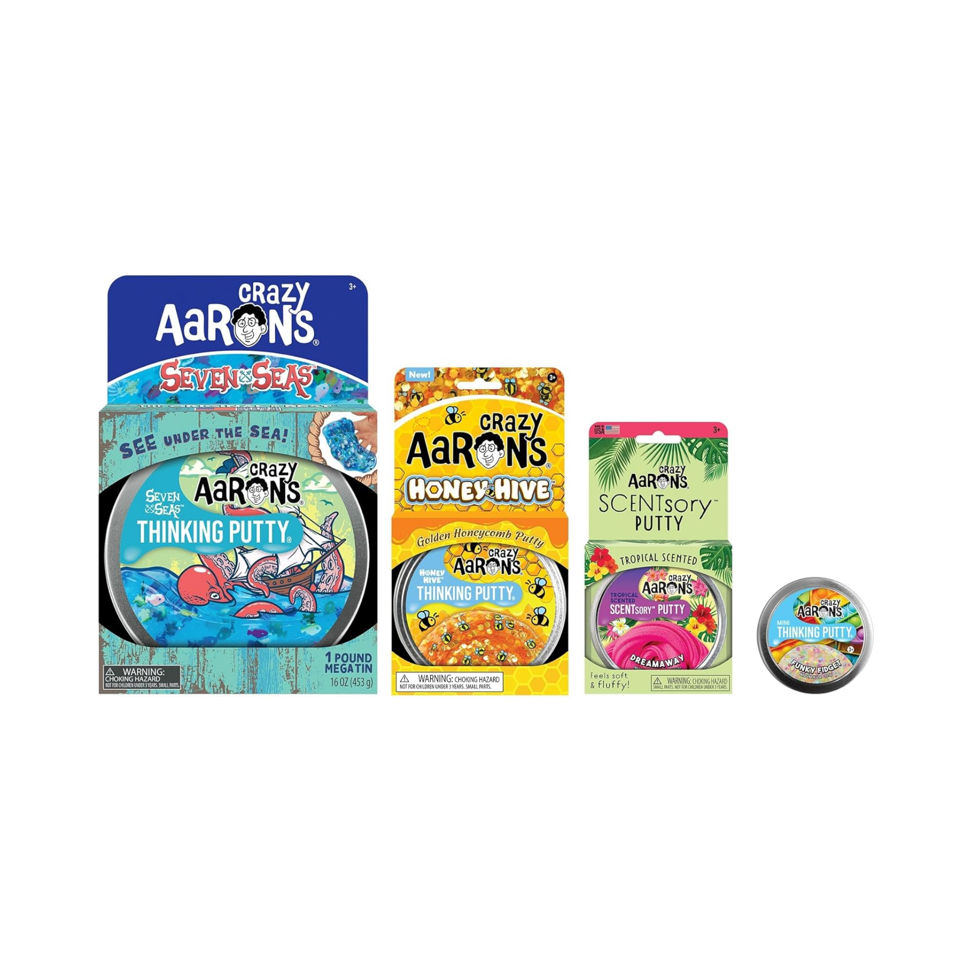 Crazy Aaron's Mega Tin Seven Seas Thinking Putty, 6.5" Tin with 450g of Non-Toxic Sensory Play Putty which Never Dries Out, Soft Textured Creative Fidget Toy for Boys and Girls Ages 3Y+