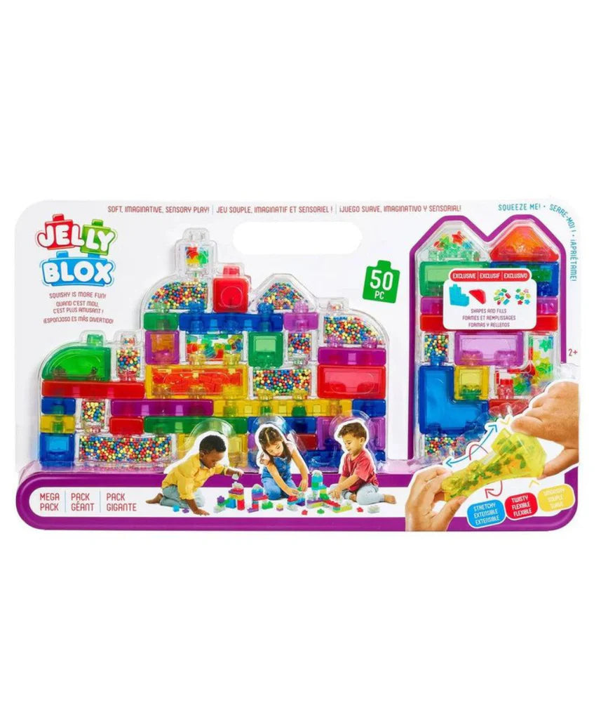Goliath Jelly Blox Mega Set, 50 Piece Toddler & Preschool Building Blocks, Ouch-Free Tactile & Sensory Play Fidget Toy, Stackable, Squishable & Stretchable Blocks Suitable for Boys & Girls Aged 2+