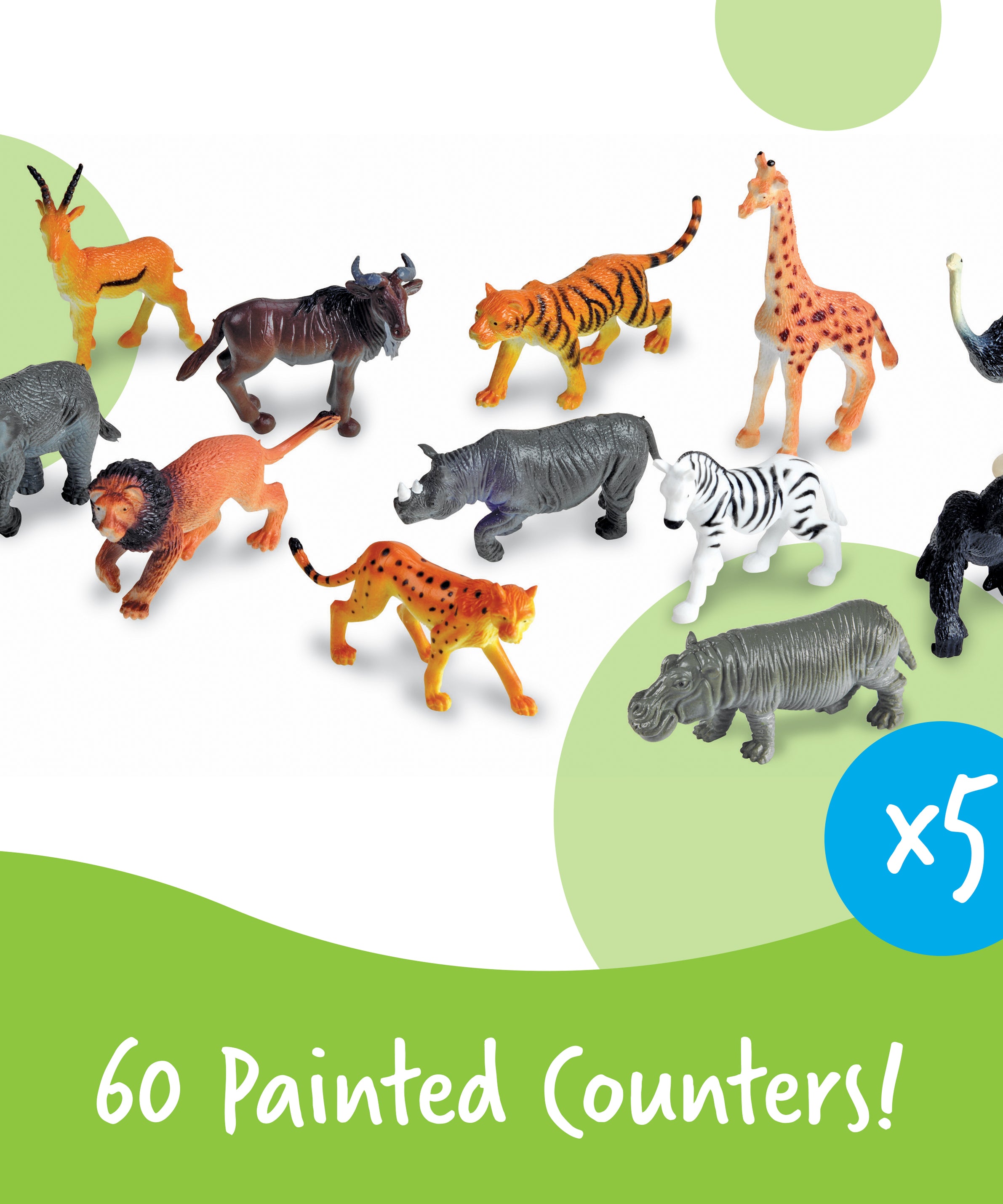 Learning Resources Jungle Animal Counters, Set of 60, Colourful & Realistic Jungle Animal Figures for Counting, Sorting & Imaginative Play, Includes Storage Bucket & Animal Fun Facts, Ages 3+