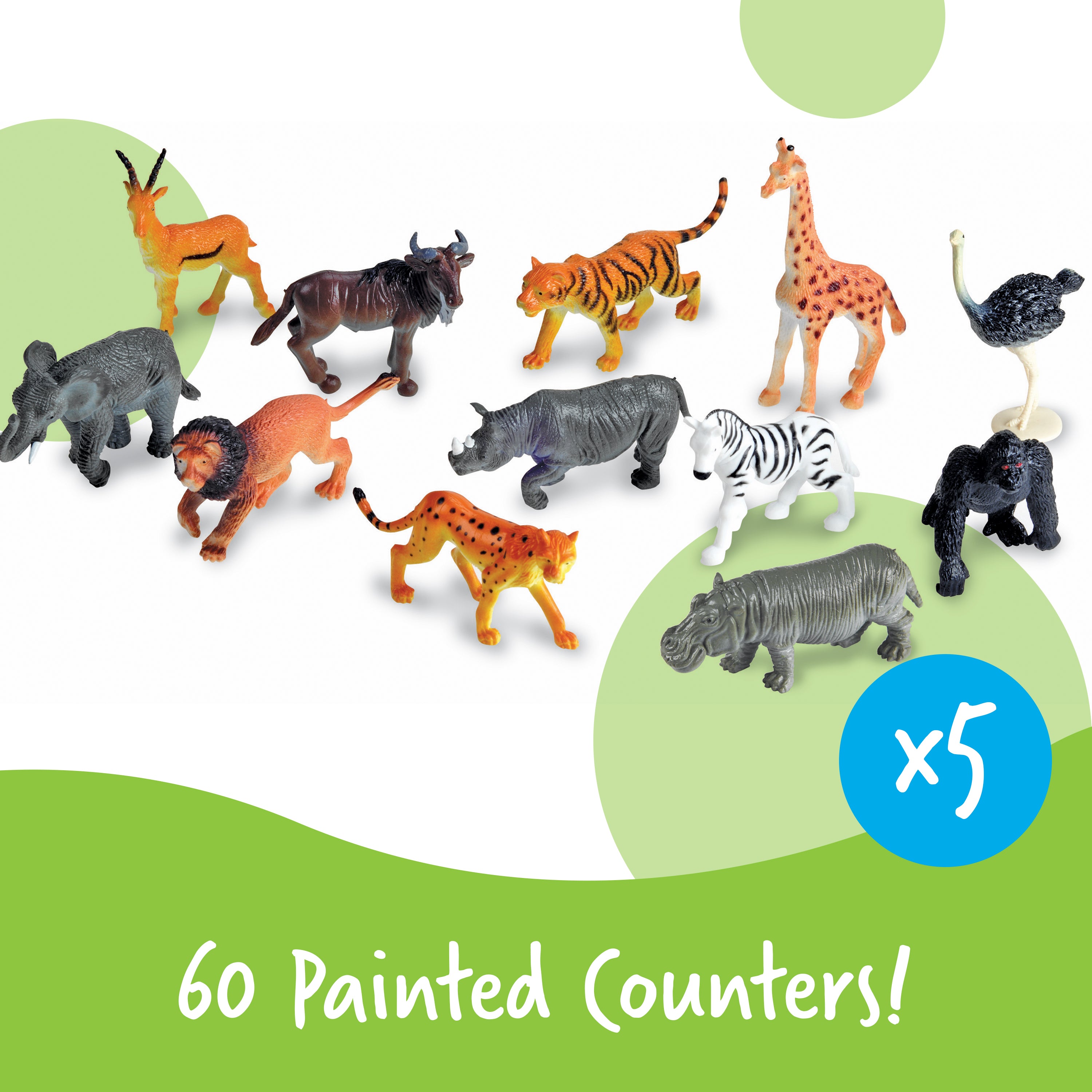 Learning Resources Jungle Animal Counters, Set of 60, Colourful & Realistic Jungle Animal Figures for Counting, Sorting & Imaginative Play, Includes Storage Bucket & Animal Fun Facts, Ages 3+