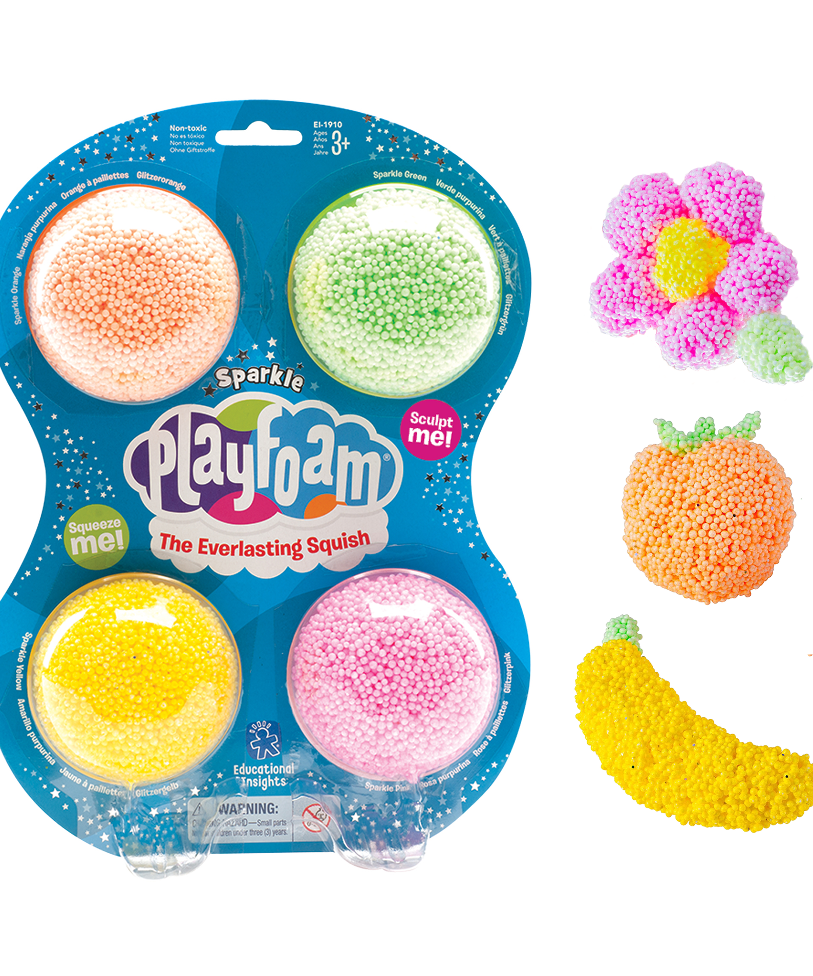 Learning Resources Playfoam Sparkle 4-Pack, Mess-Free, Non-Toxic Sensory Play Foam, Never Dries Out, Fine Motor Skill Development for Kids