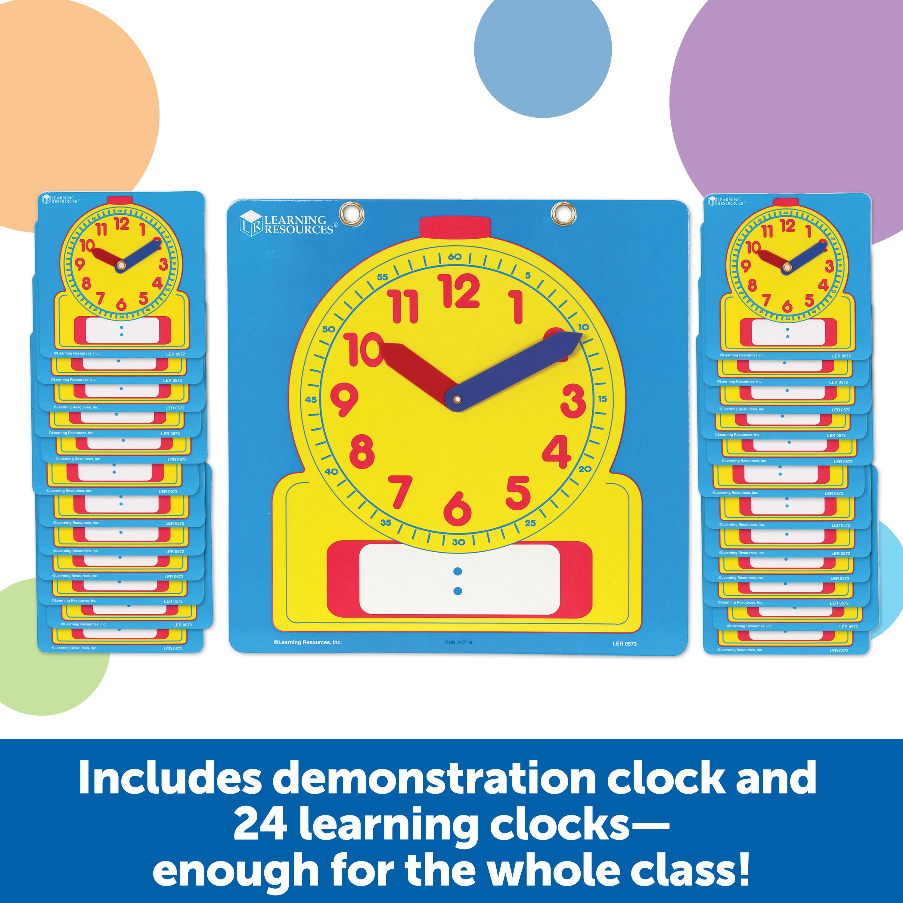 Learning Resources Write and Wipe Clocks Classroom Set, Includes 1 Demonstration Clock and 24 Student Clocks with Movable Hands, Ages 6 Plus