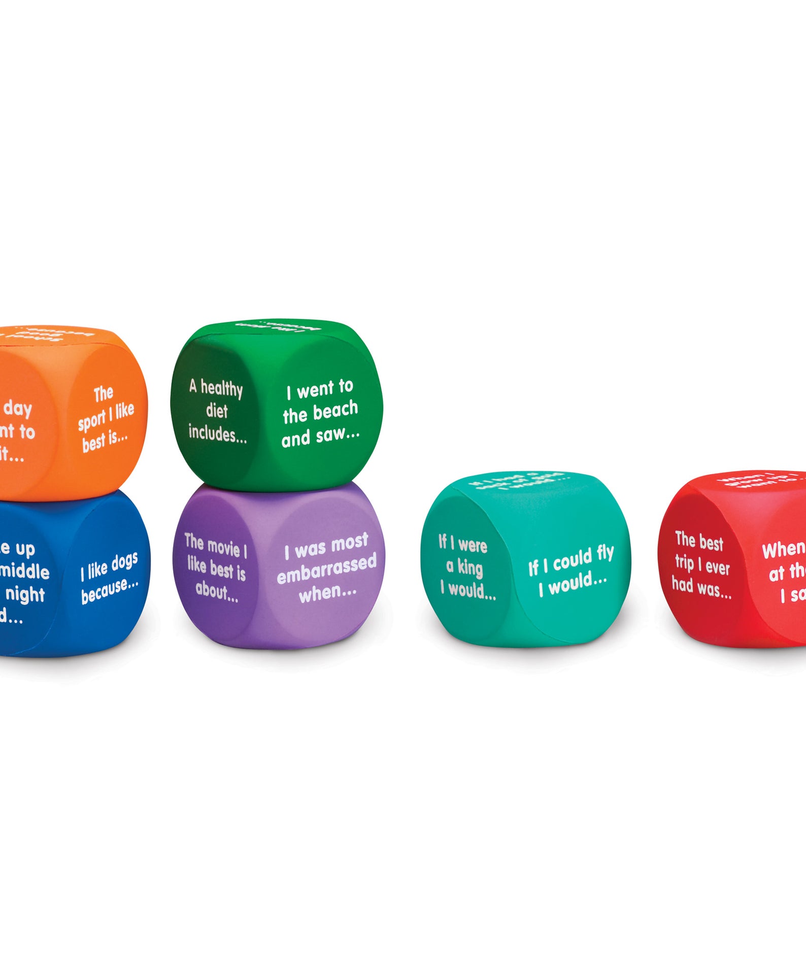 Learning Resources Writing Prompt Cubes, Creative Storytelling & Writing Activity for Kids, Set of 6 Foam Dice with 36 Prompts, Encourages Imaginative Thinking & Literacy Skills