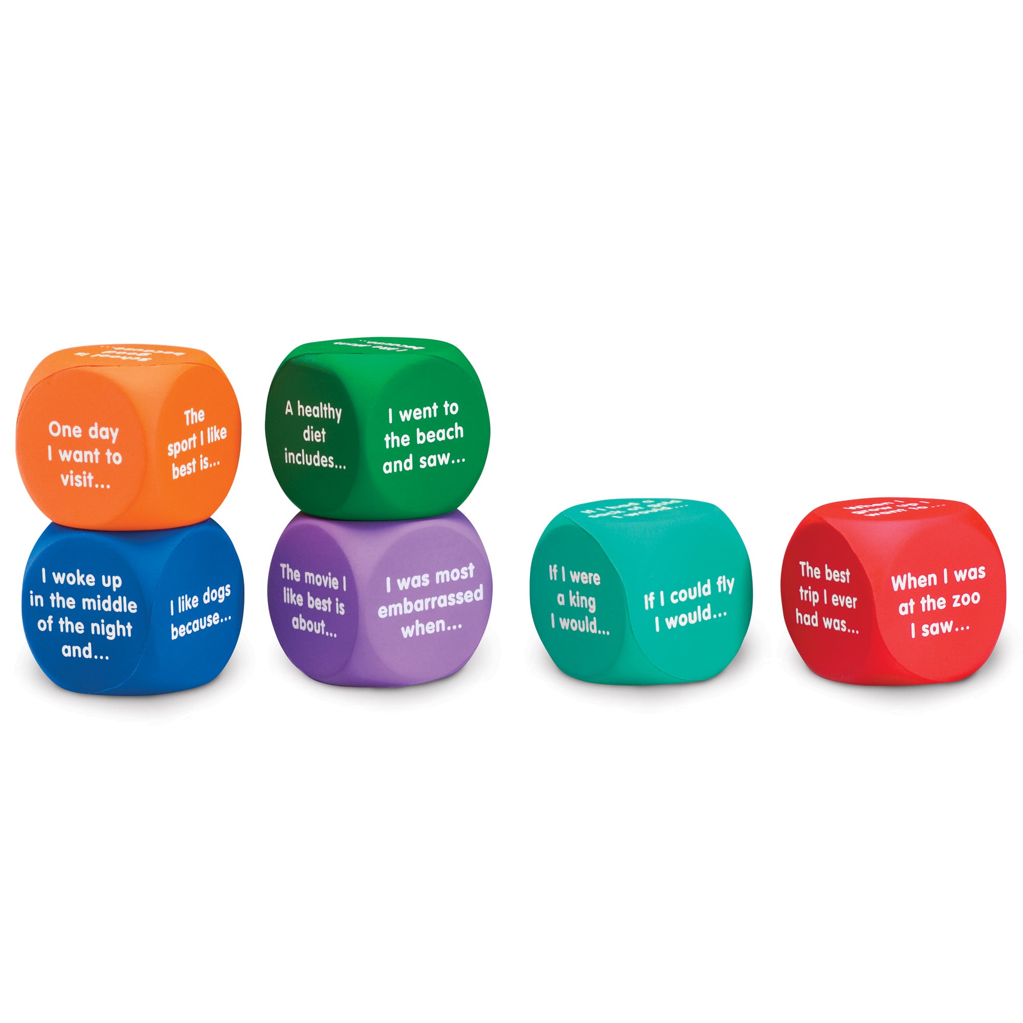 Learning Resources Writing Prompt Cubes, Creative Storytelling & Writing Activity for Kids, Set of 6 Foam Dice with 36 Prompts, Encourages Imaginative Thinking & Literacy Skills
