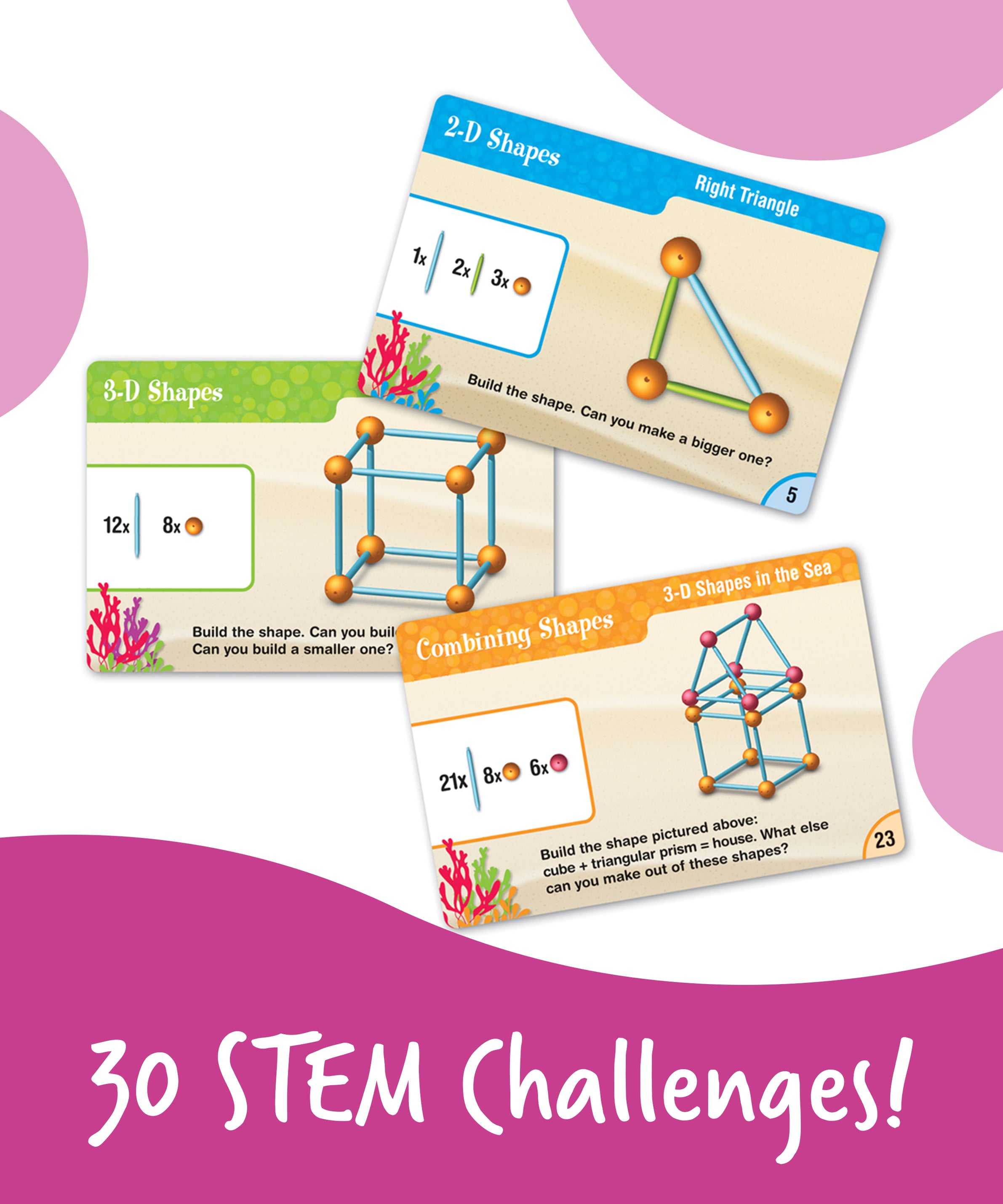 Learning Resources Dive Into Shapes Sea and Build Geometry Set, 2D and 3D Shape Building Kit with Activity Cards, Ages 6 Plus